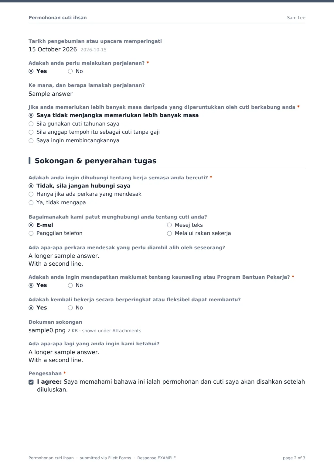 Permohonan cuti ihsan — PDF respons contoh, halaman 2 daripada 3