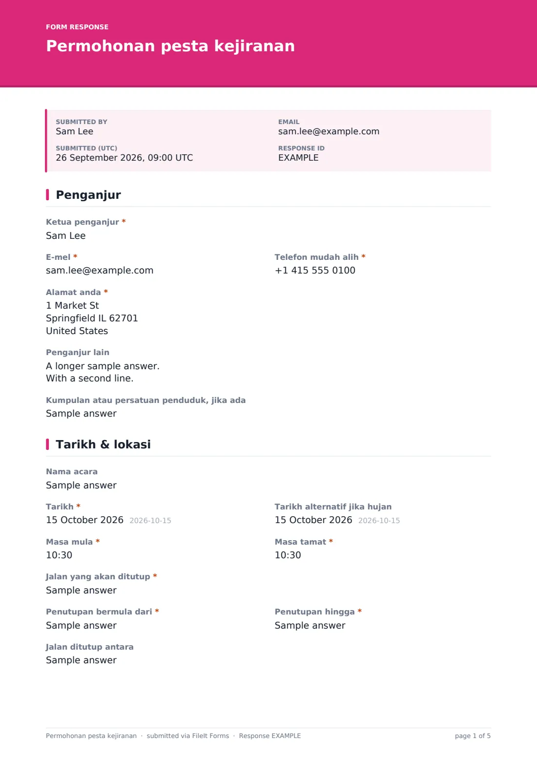 Permohonan pesta kejiranan — PDF respons contoh, halaman 1 daripada 5