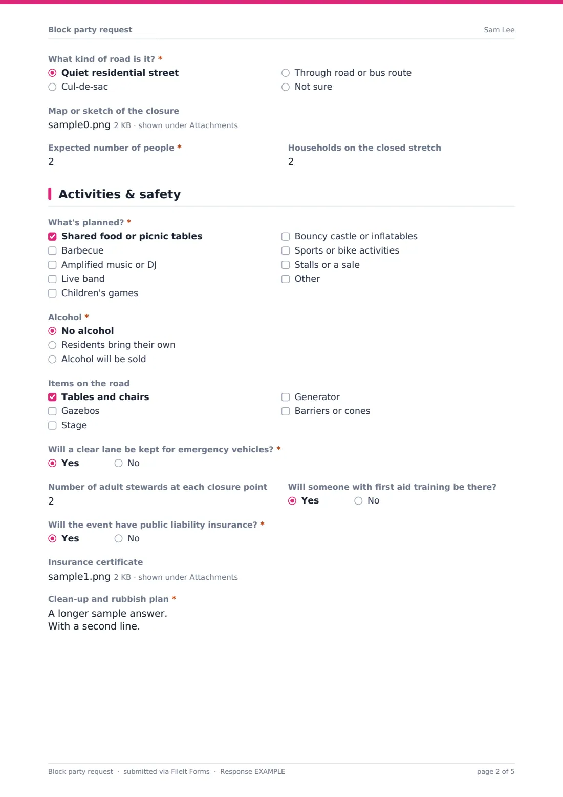 Block party request — example response PDF, page 2 of 5