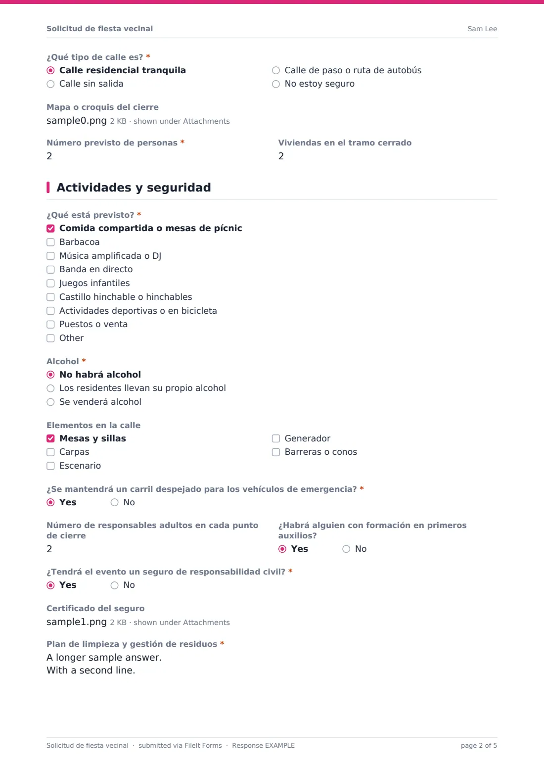 Solicitud de fiesta vecinal — PDF de respuesta de ejemplo, página 2 de 5