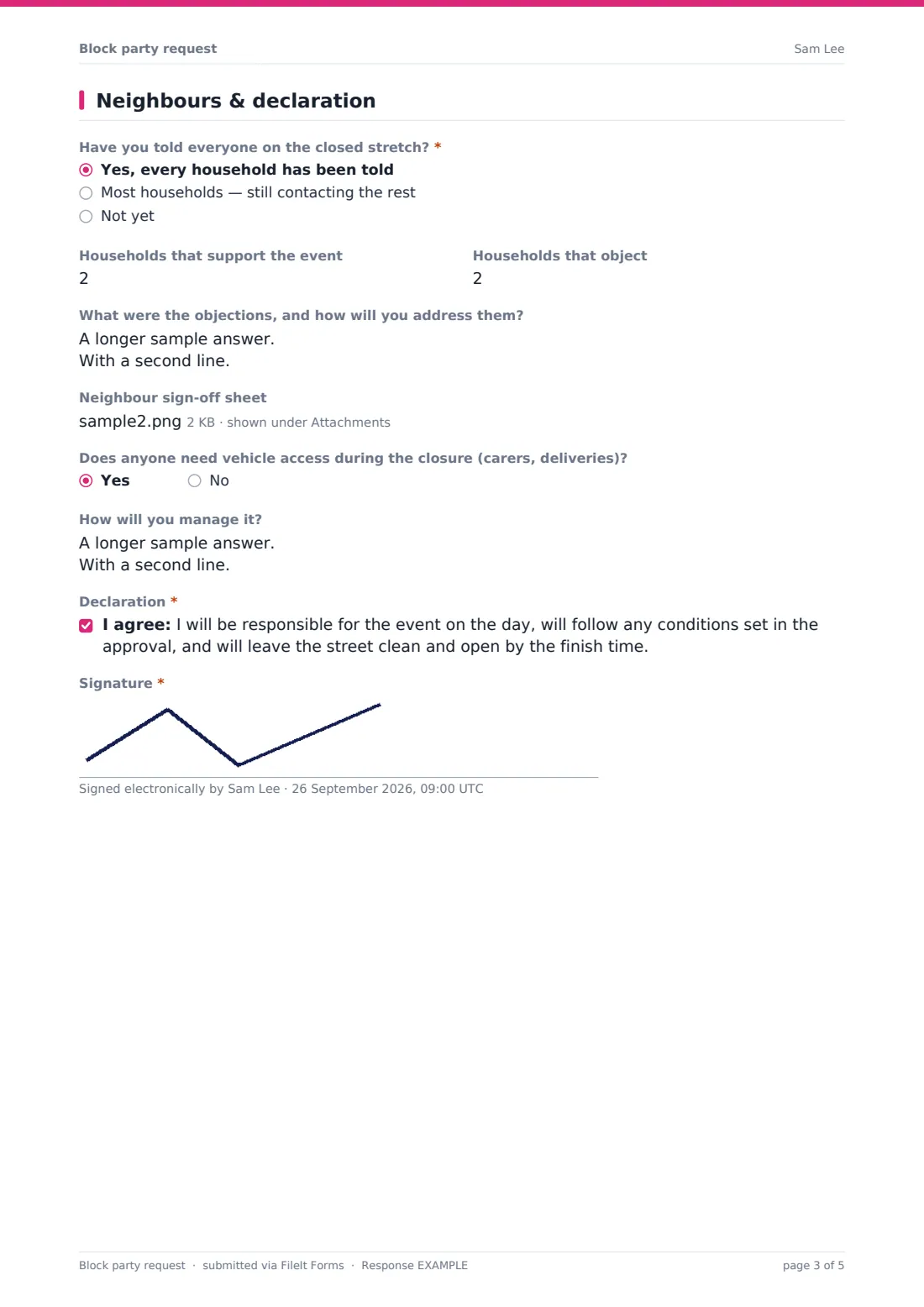 Block party request — example response PDF, page 3 of 5
