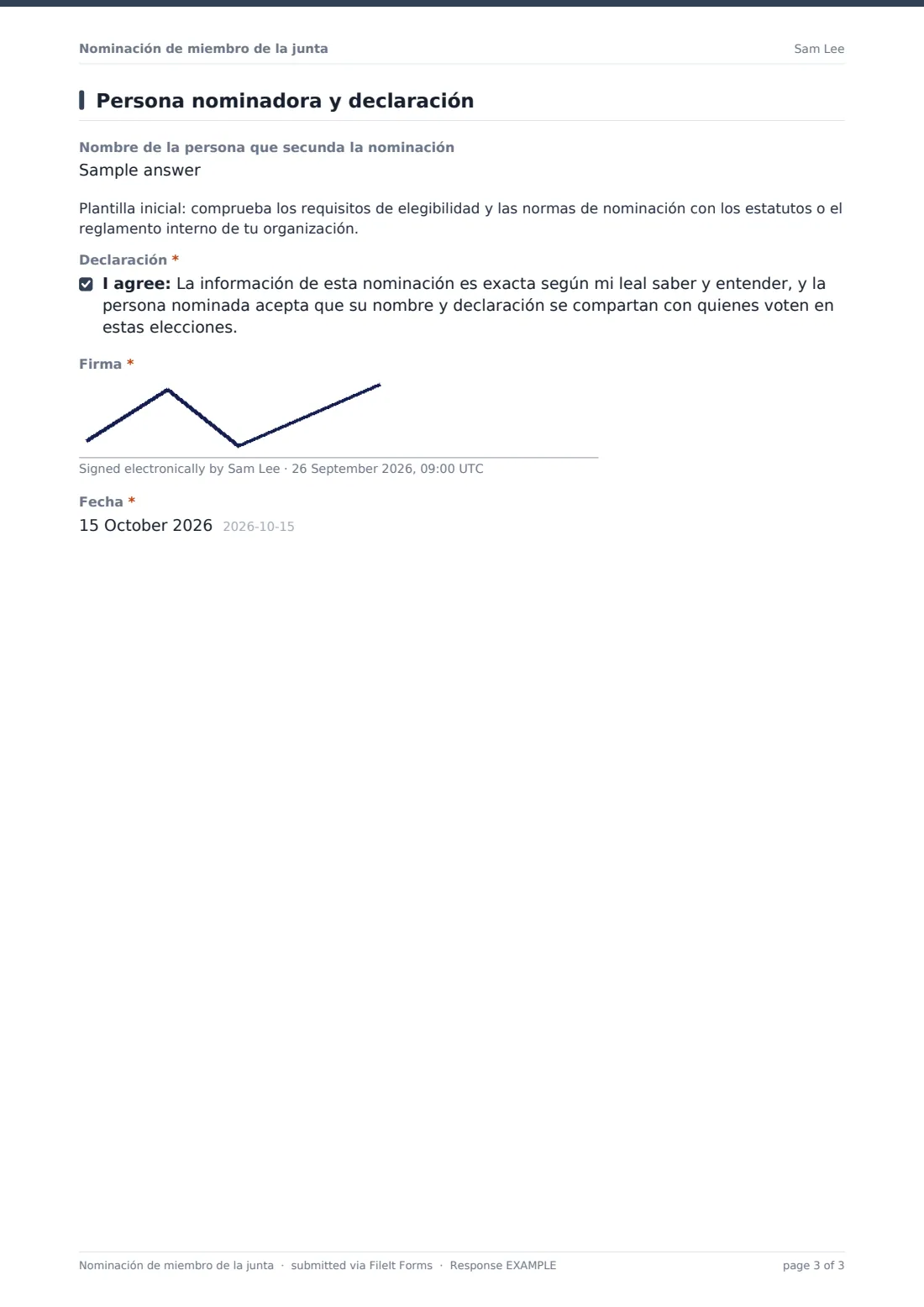 Nominación de miembro de la junta — PDF de respuesta de ejemplo, página 3 de 3