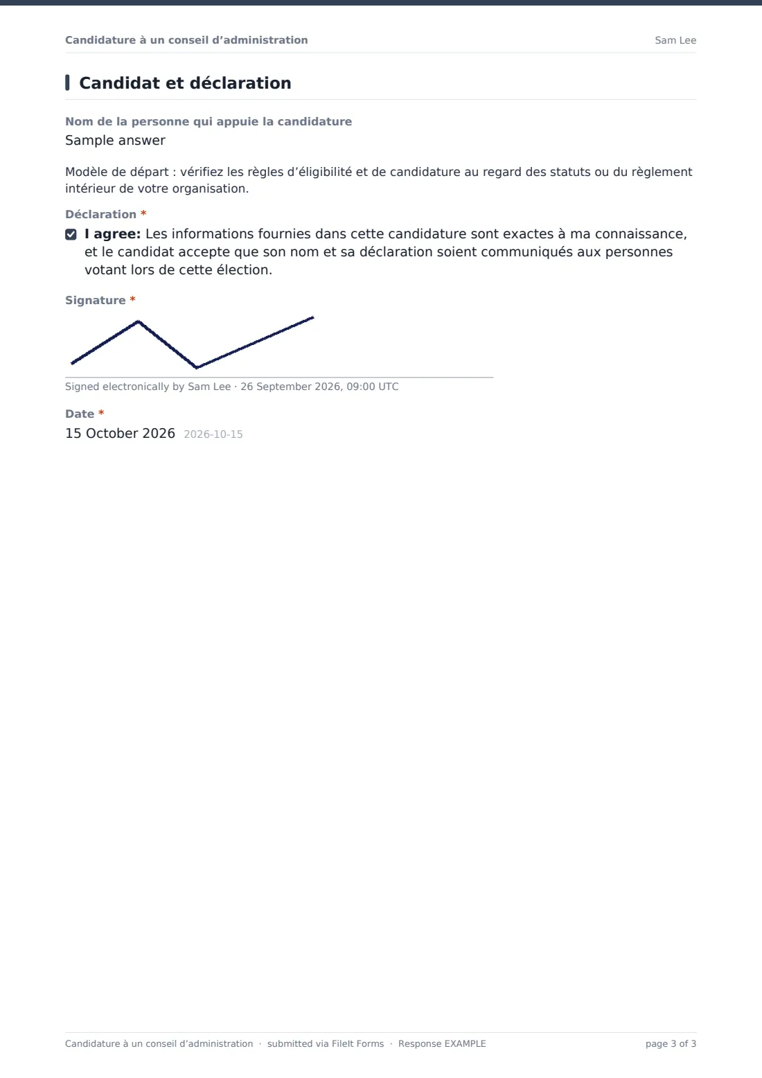 Candidature à un conseil d’administration — exemple de réponse au format PDF, page 3 sur 3