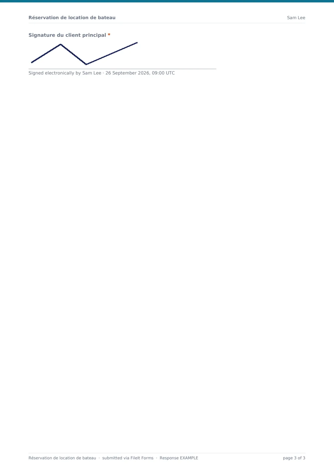 Réservation de location de bateau — exemple de réponse au format PDF, page 3 sur 3
