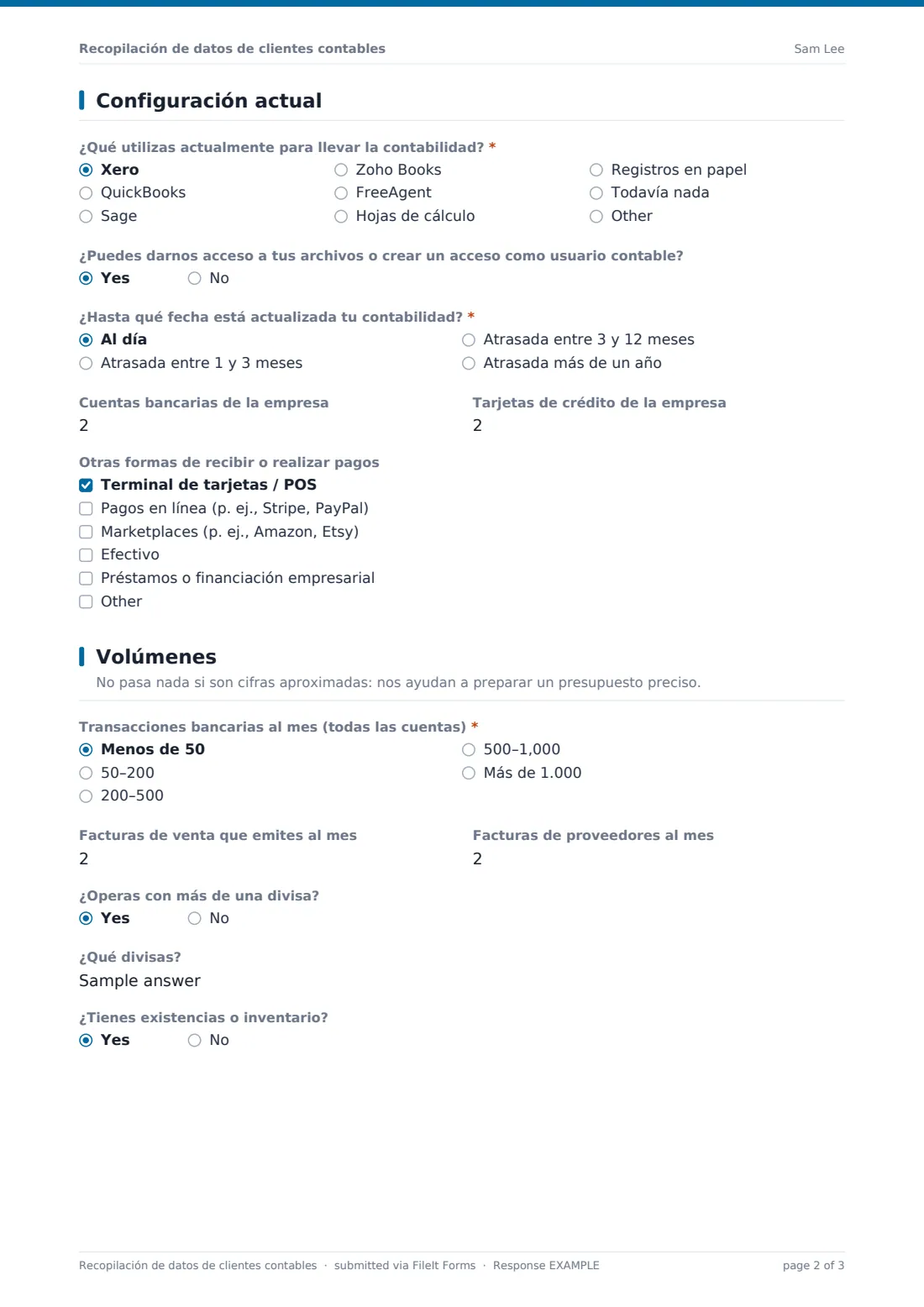 Recopilación de datos de clientes contables — PDF de respuesta de ejemplo, página 2 de 3