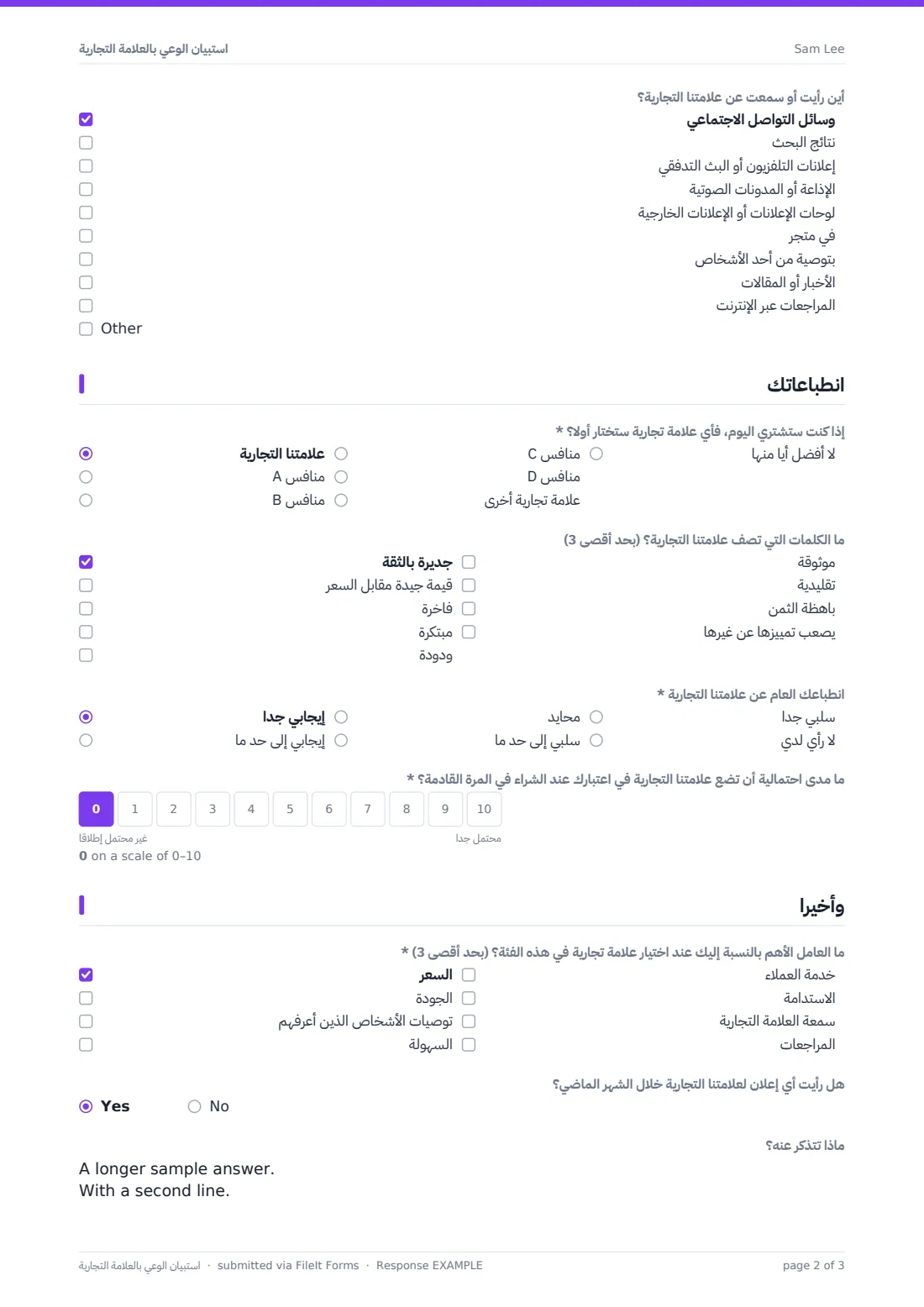استبيان الوعي بالعلامة التجارية — ملف PDF لرد نموذجي، الصفحة 2 من 3