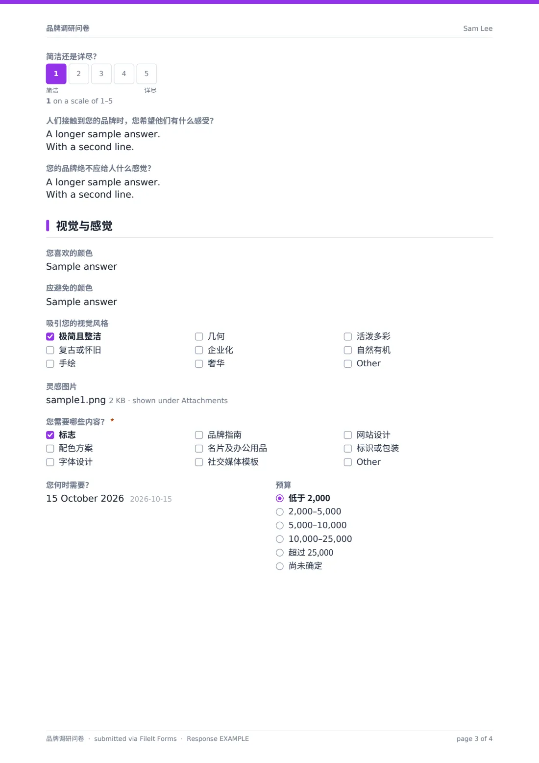 品牌调研问卷 — 示例回复 PDF，第 3 页，共 4 页