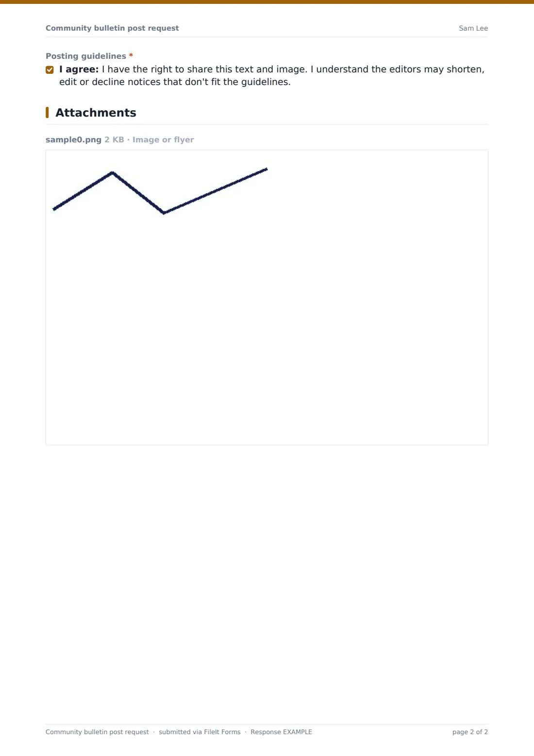 Community bulletin post request — example response PDF, page 2 of 2