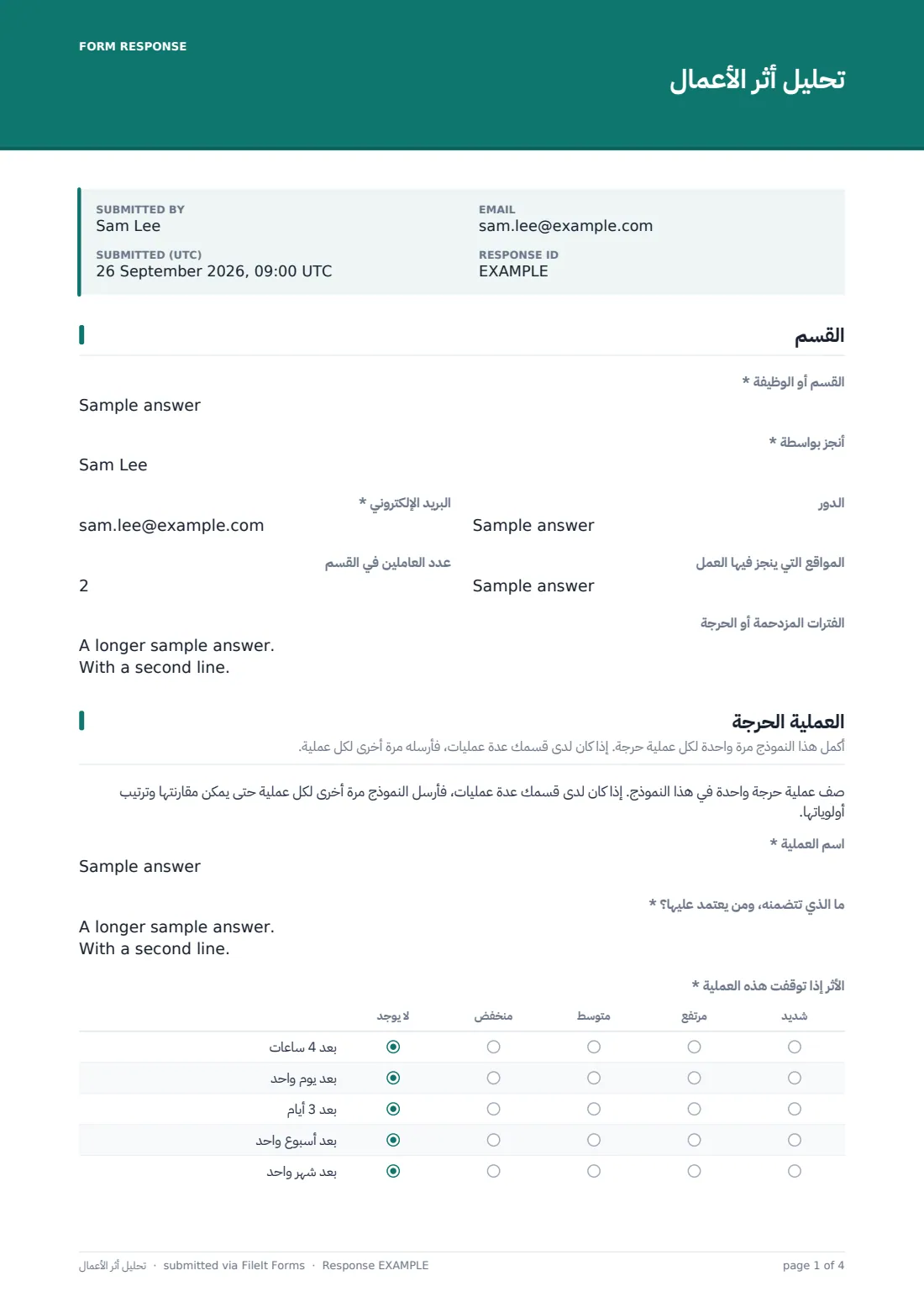 تحليل أثر الأعمال — ملف PDF لرد نموذجي، الصفحة 1 من 4