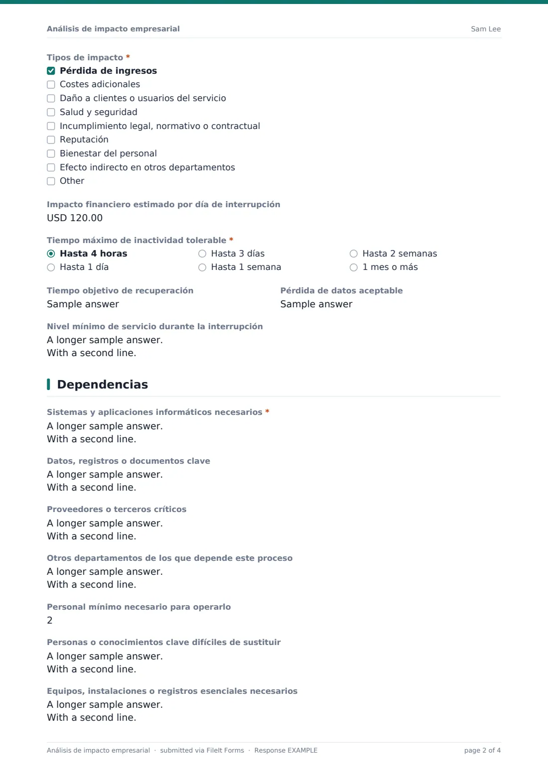 Análisis de impacto empresarial — PDF de respuesta de ejemplo, página 2 de 4
