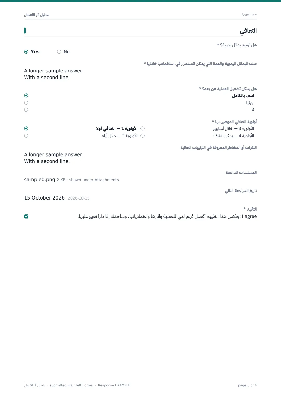 تحليل أثر الأعمال — ملف PDF لرد نموذجي، الصفحة 3 من 4