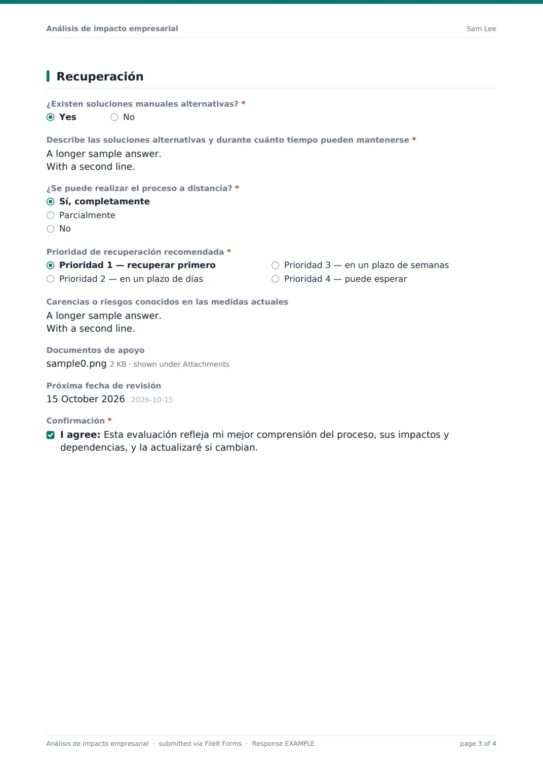 Análisis de impacto empresarial — PDF de respuesta de ejemplo, página 3 de 4