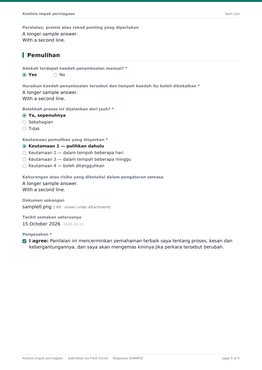 Analisis impak perniagaan — PDF respons contoh, halaman 3 daripada 4