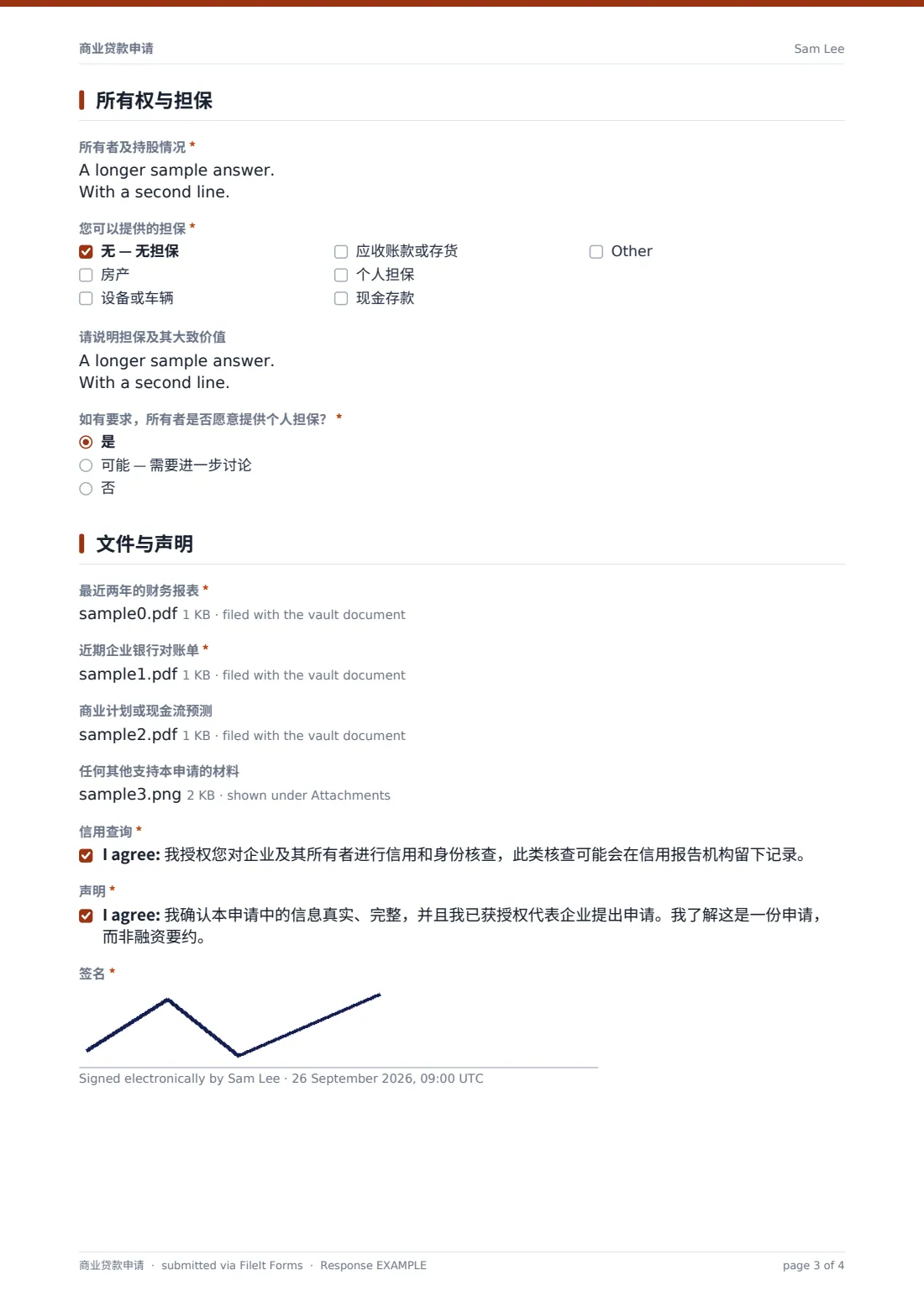 商业贷款申请 — 示例回复 PDF，第 3 页，共 4 页
