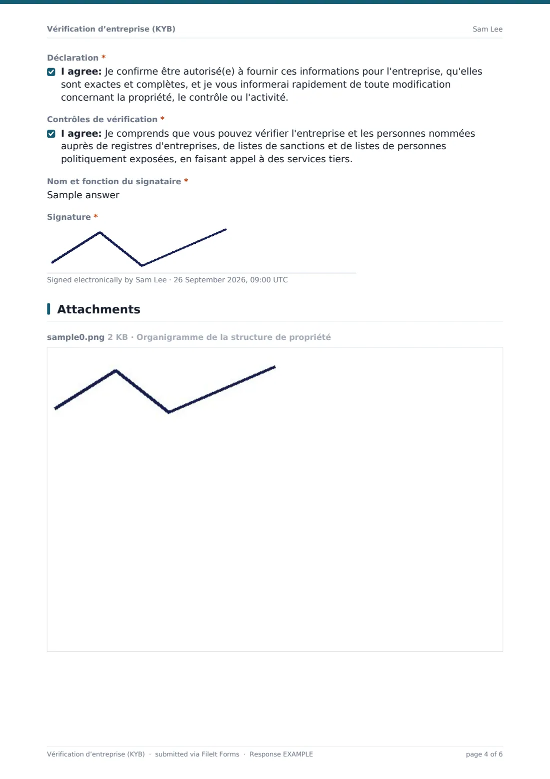 Vérification d’entreprise (KYB) — exemple de réponse au format PDF, page 4 sur 6