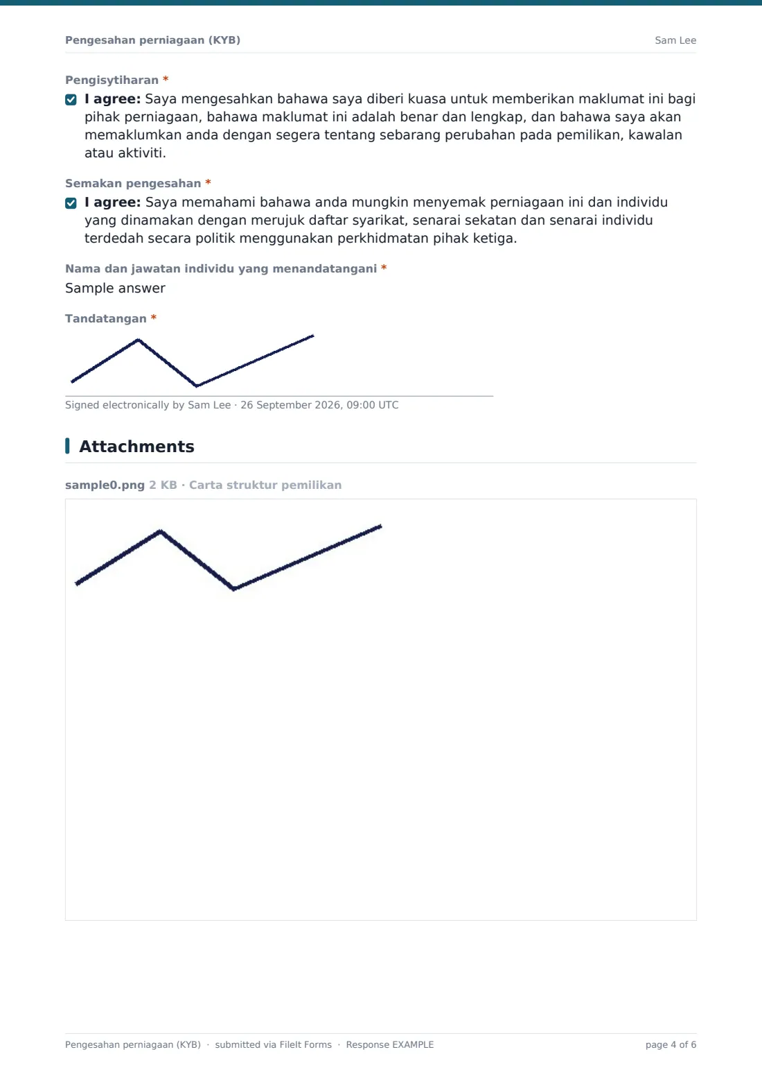 Pengesahan perniagaan (KYB) — PDF respons contoh, halaman 4 daripada 6