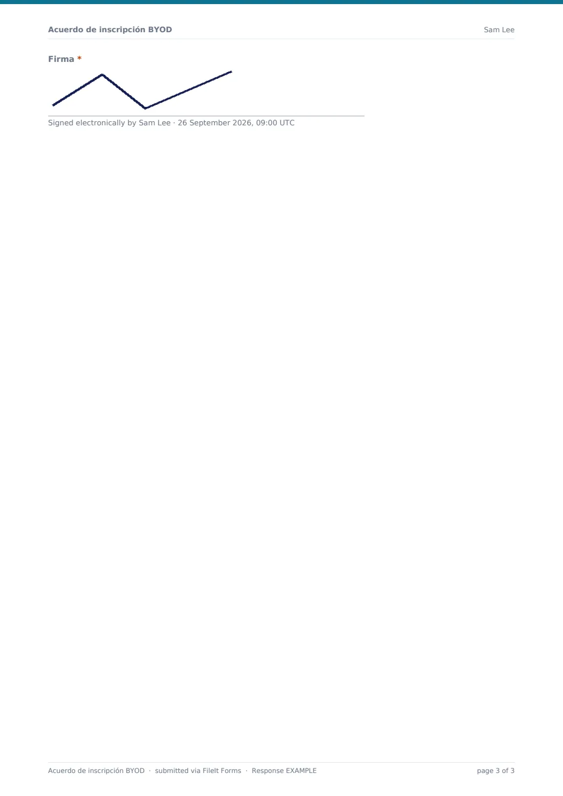 Acuerdo de inscripción BYOD — PDF de respuesta de ejemplo, página 3 de 3