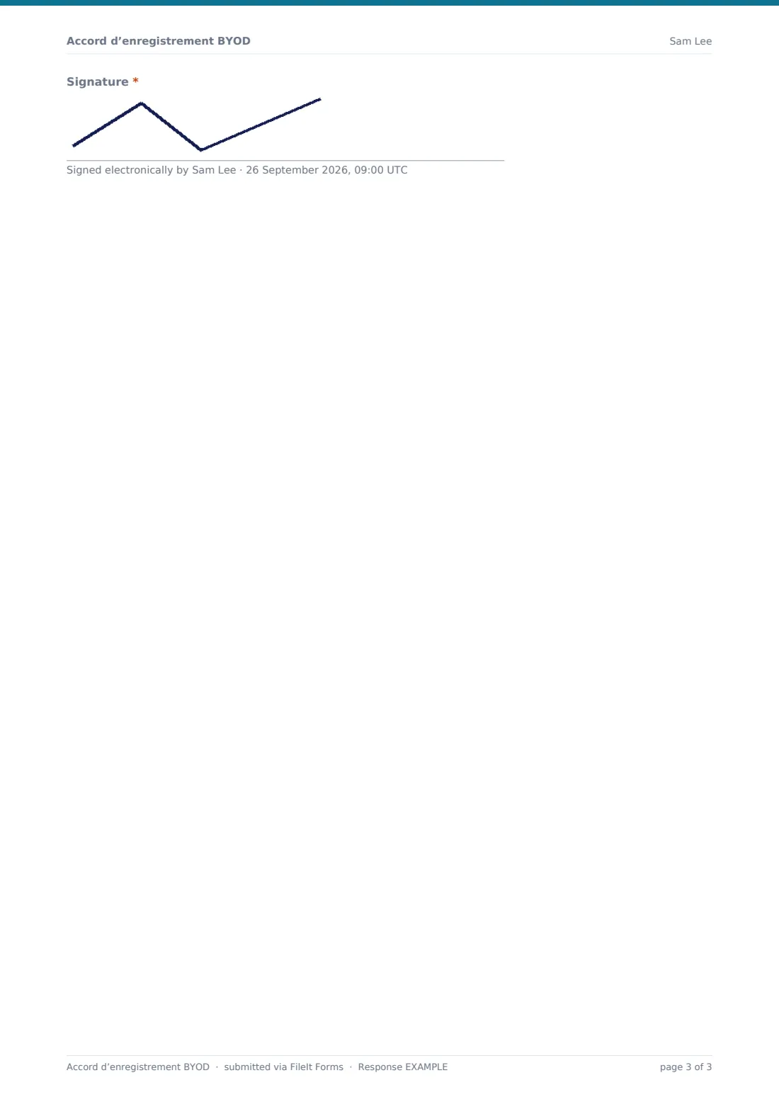 Accord d’enregistrement BYOD — exemple de réponse au format PDF, page 3 sur 3
