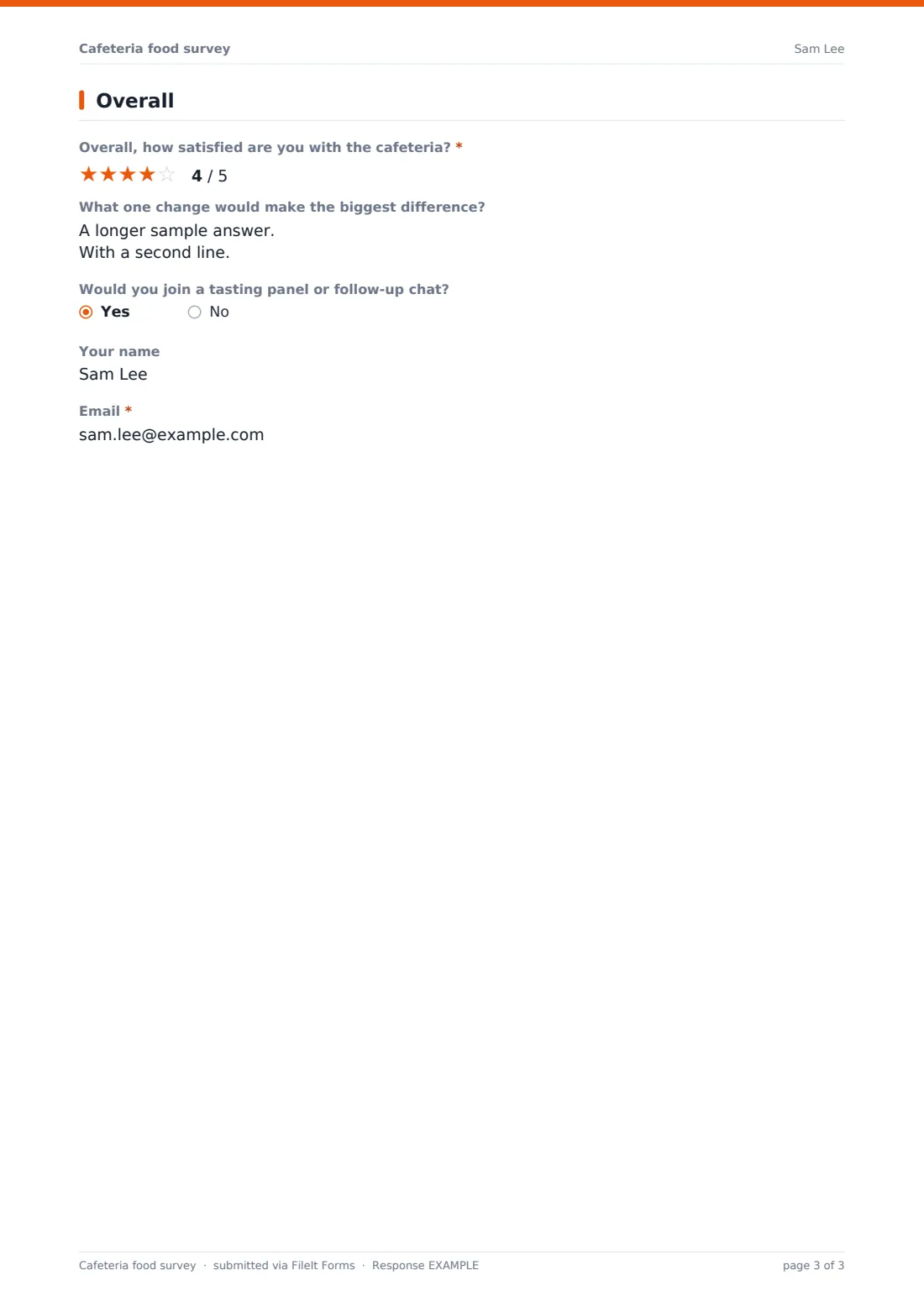 Cafeteria food survey — example response PDF, page 3 of 3