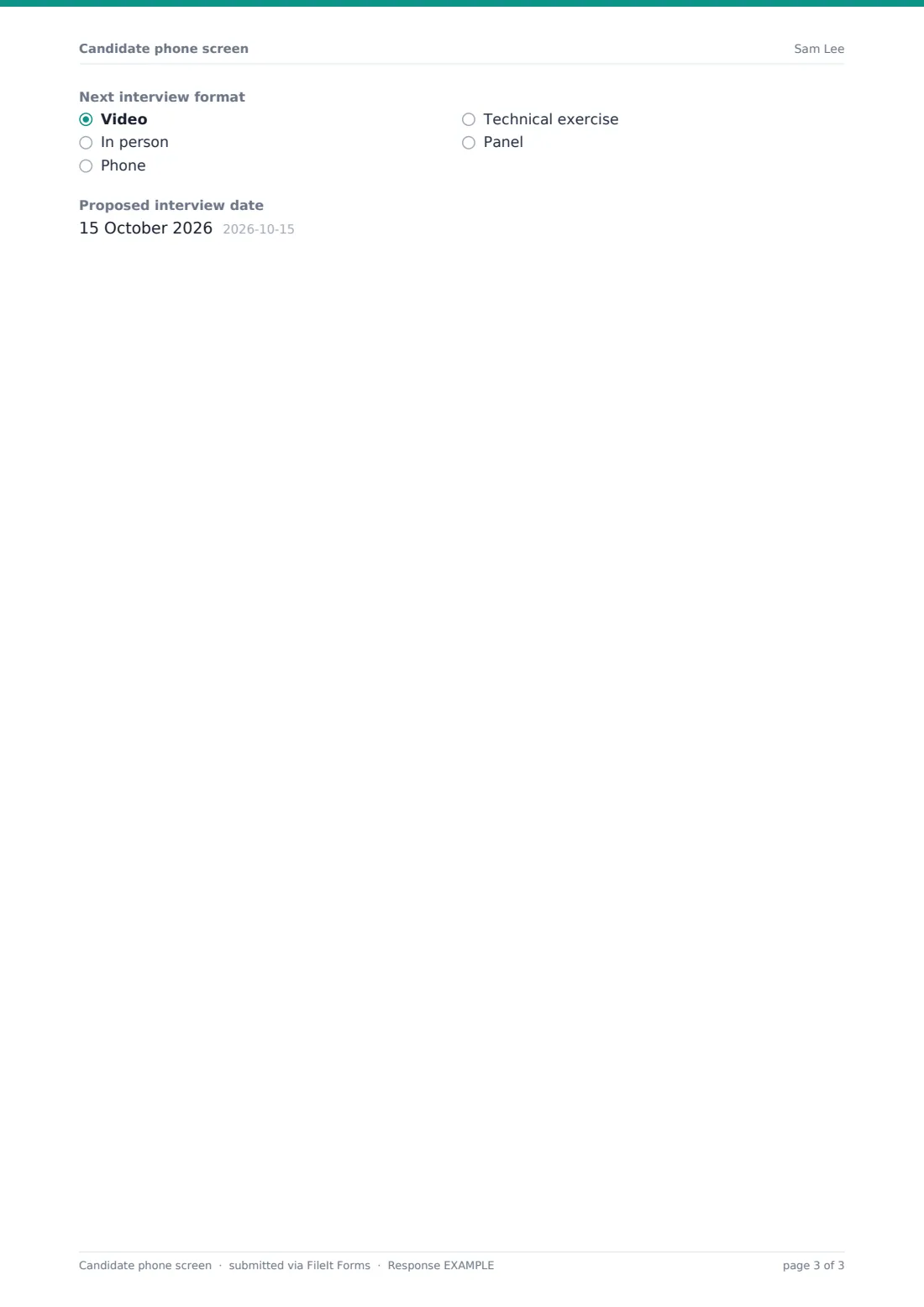 Candidate phone screen — example response PDF, page 3 of 3