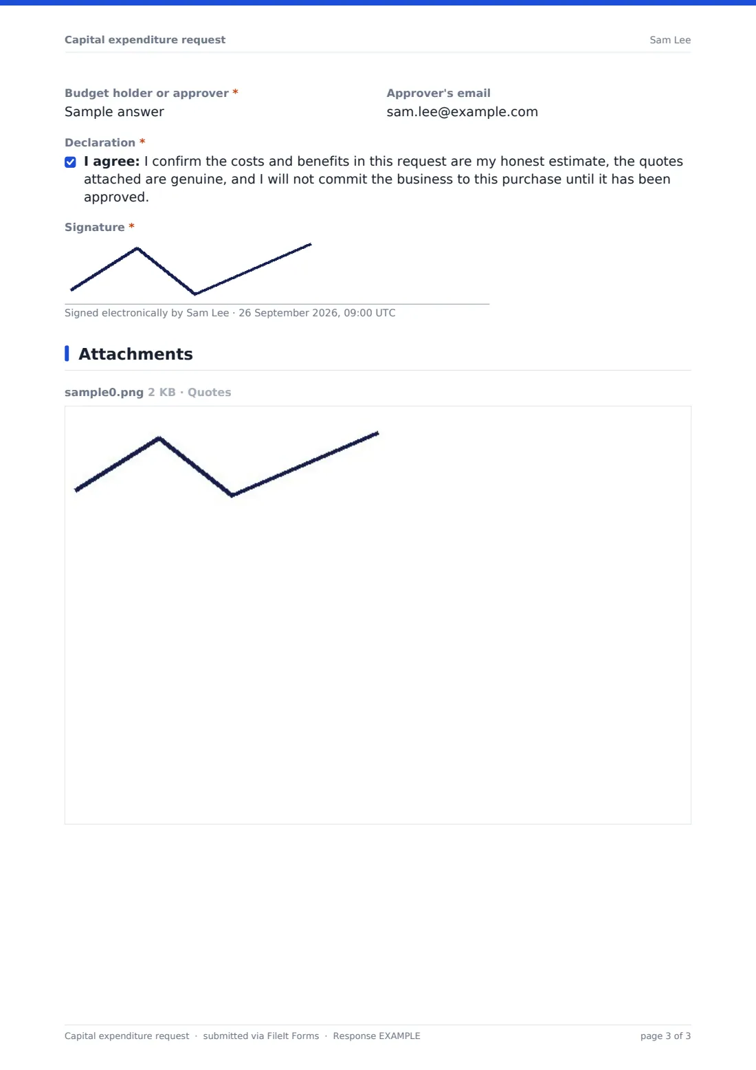 Capital expenditure request — example response PDF, page 3 of 3