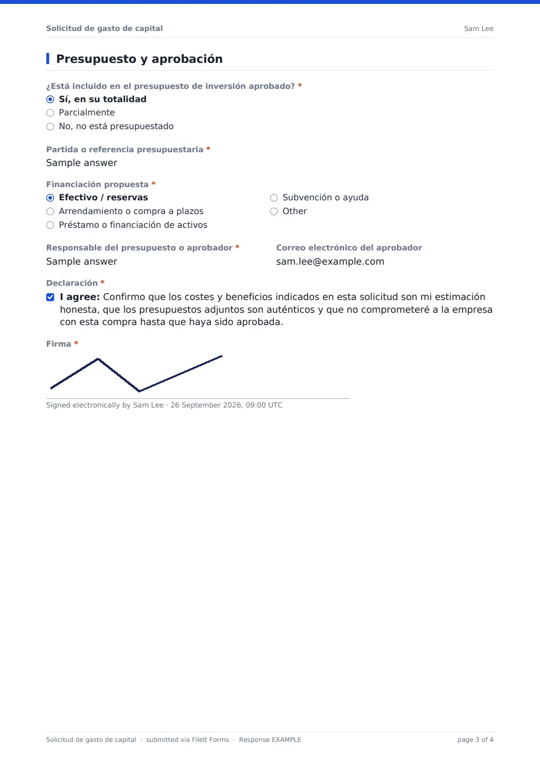 Solicitud de gasto de capital — PDF de respuesta de ejemplo, página 3 de 4
