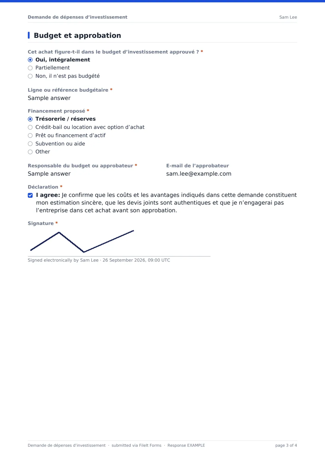 Demande de dépenses d’investissement — exemple de réponse au format PDF, page 3 sur 4