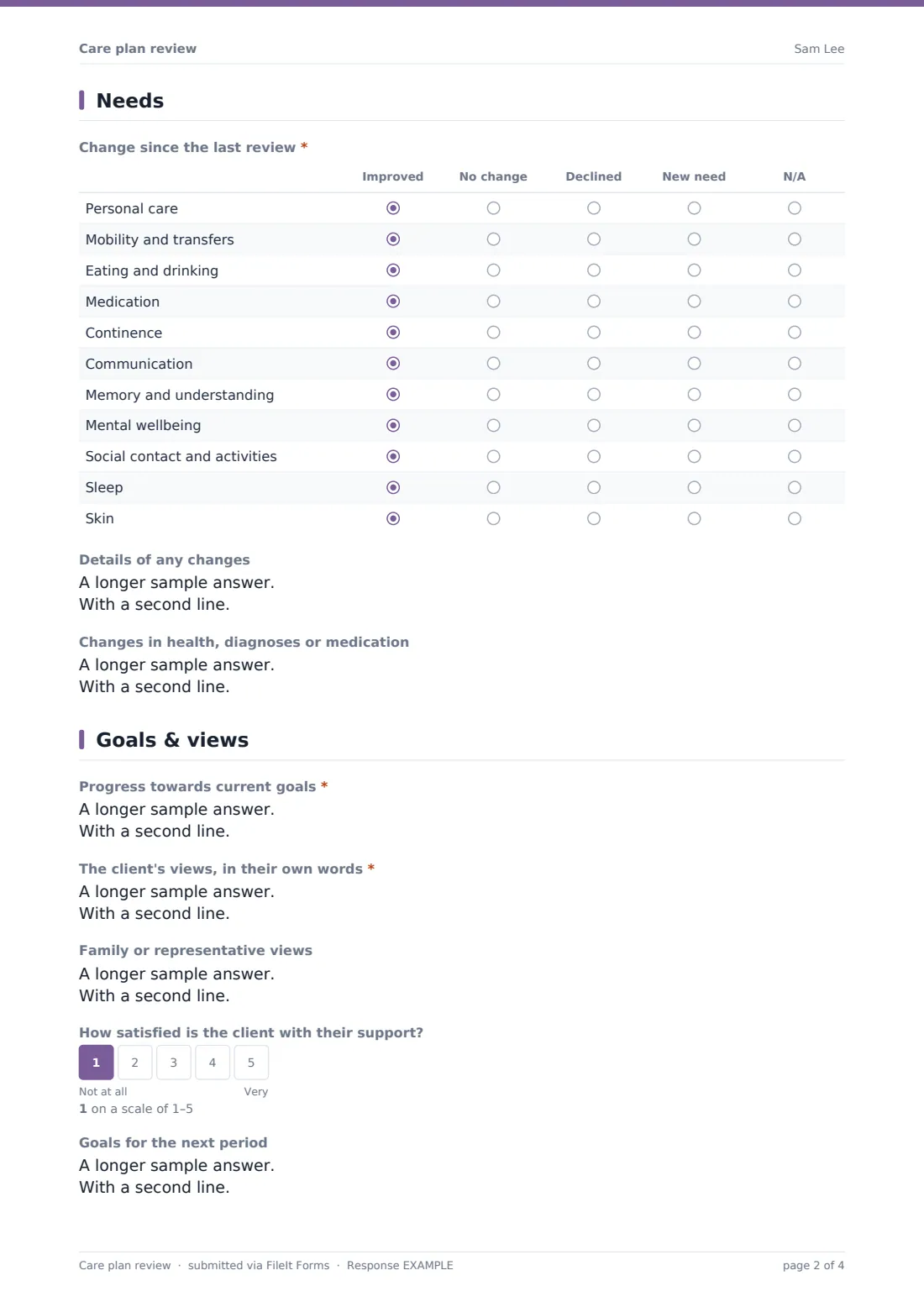 Care plan review — example response PDF, page 2 of 4