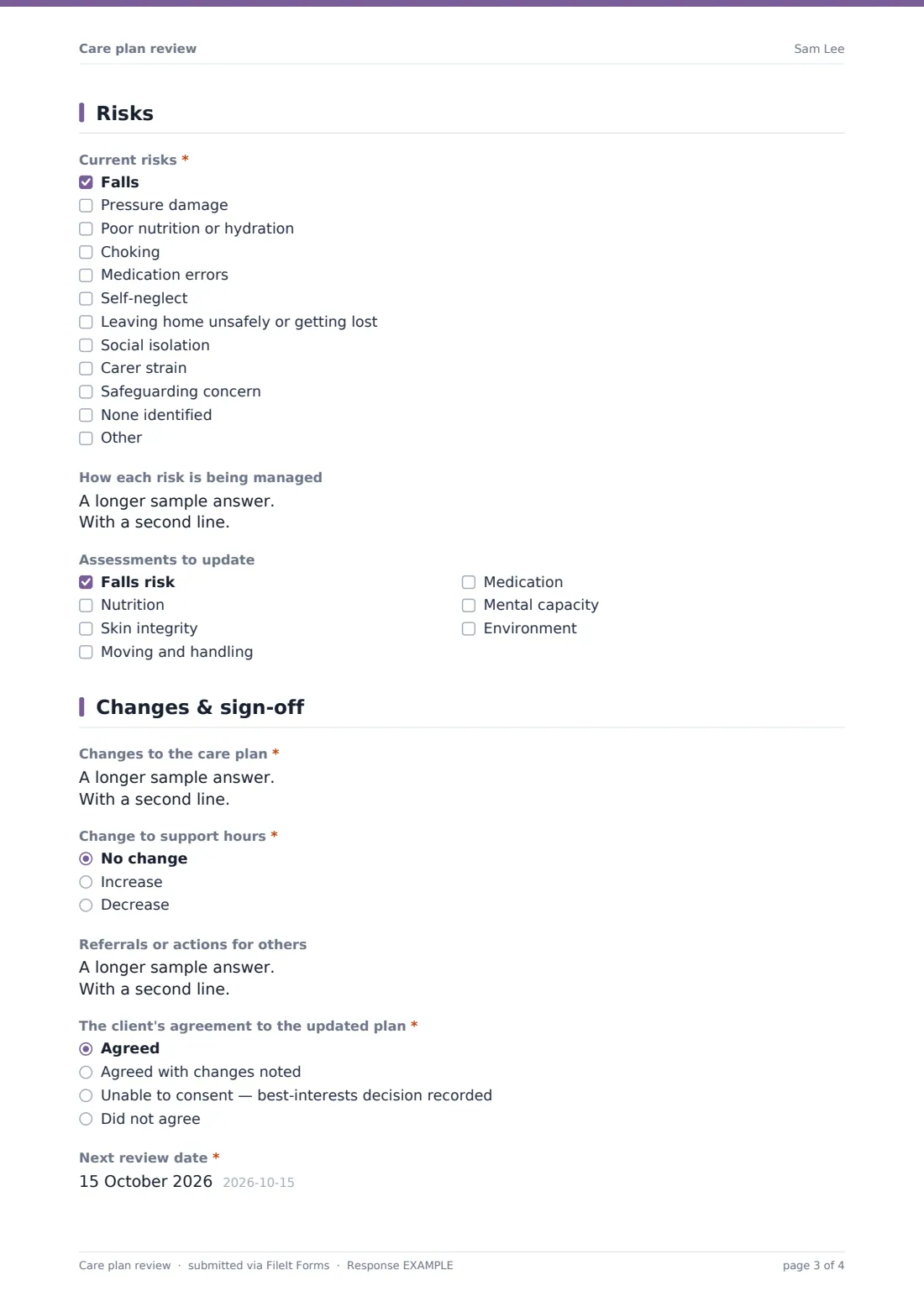Care plan review — example response PDF, page 3 of 4
