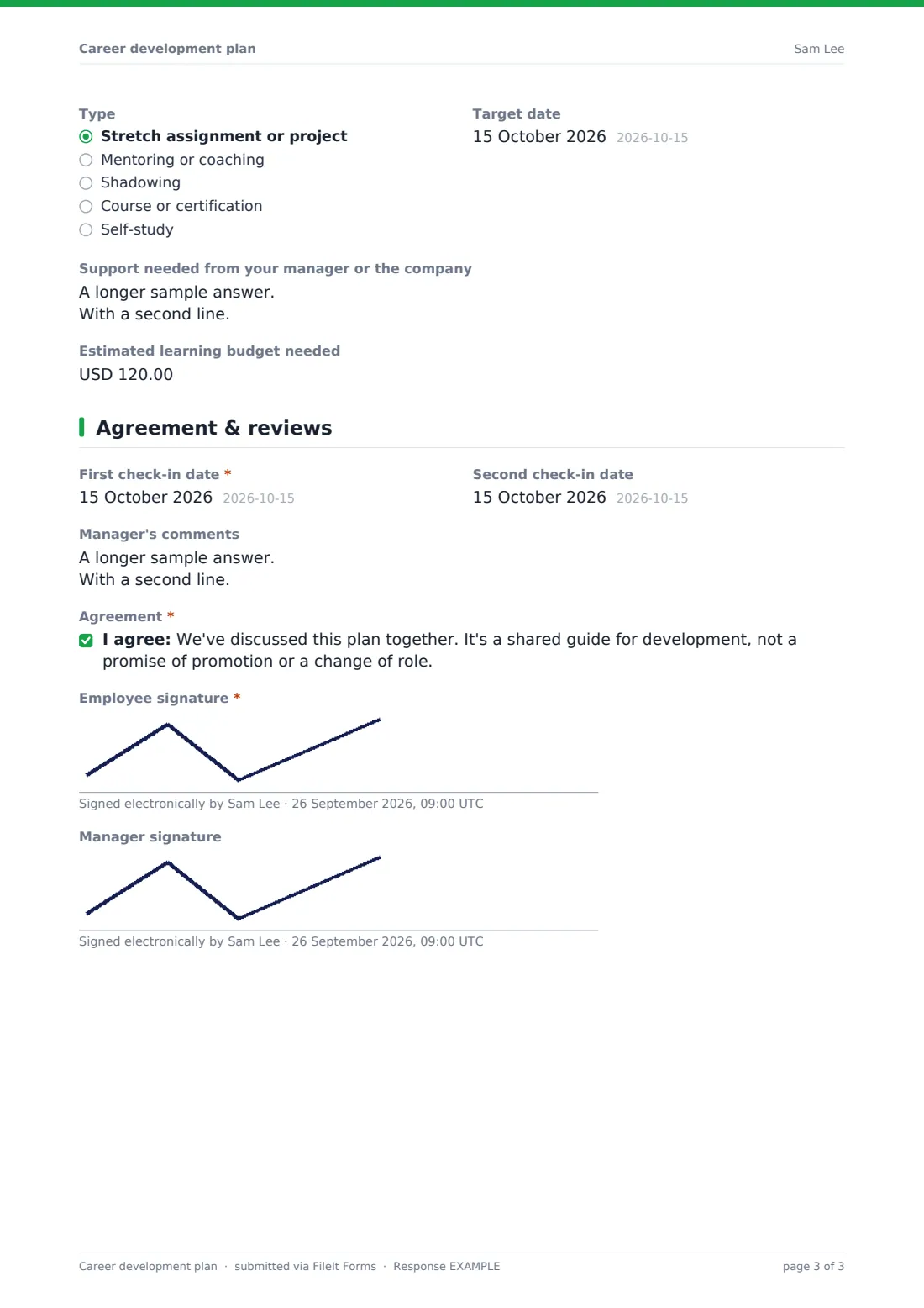 Career development plan — example response PDF, page 3 of 3