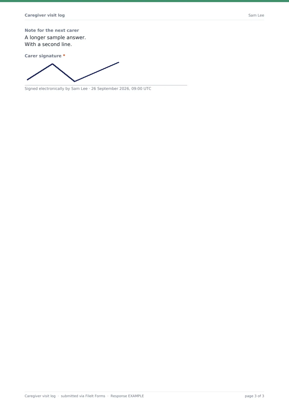 Caregiver visit log — example response PDF, page 3 of 3