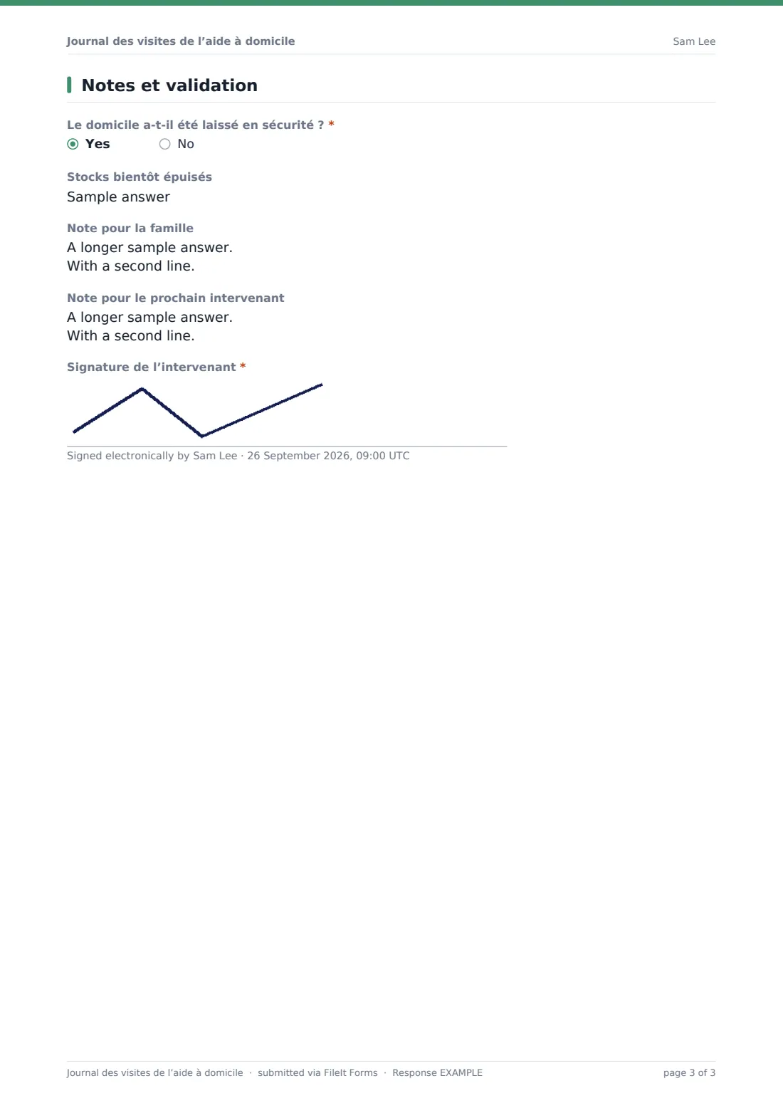 Journal des visites de l’aide à domicile — exemple de réponse au format PDF, page 3 sur 3