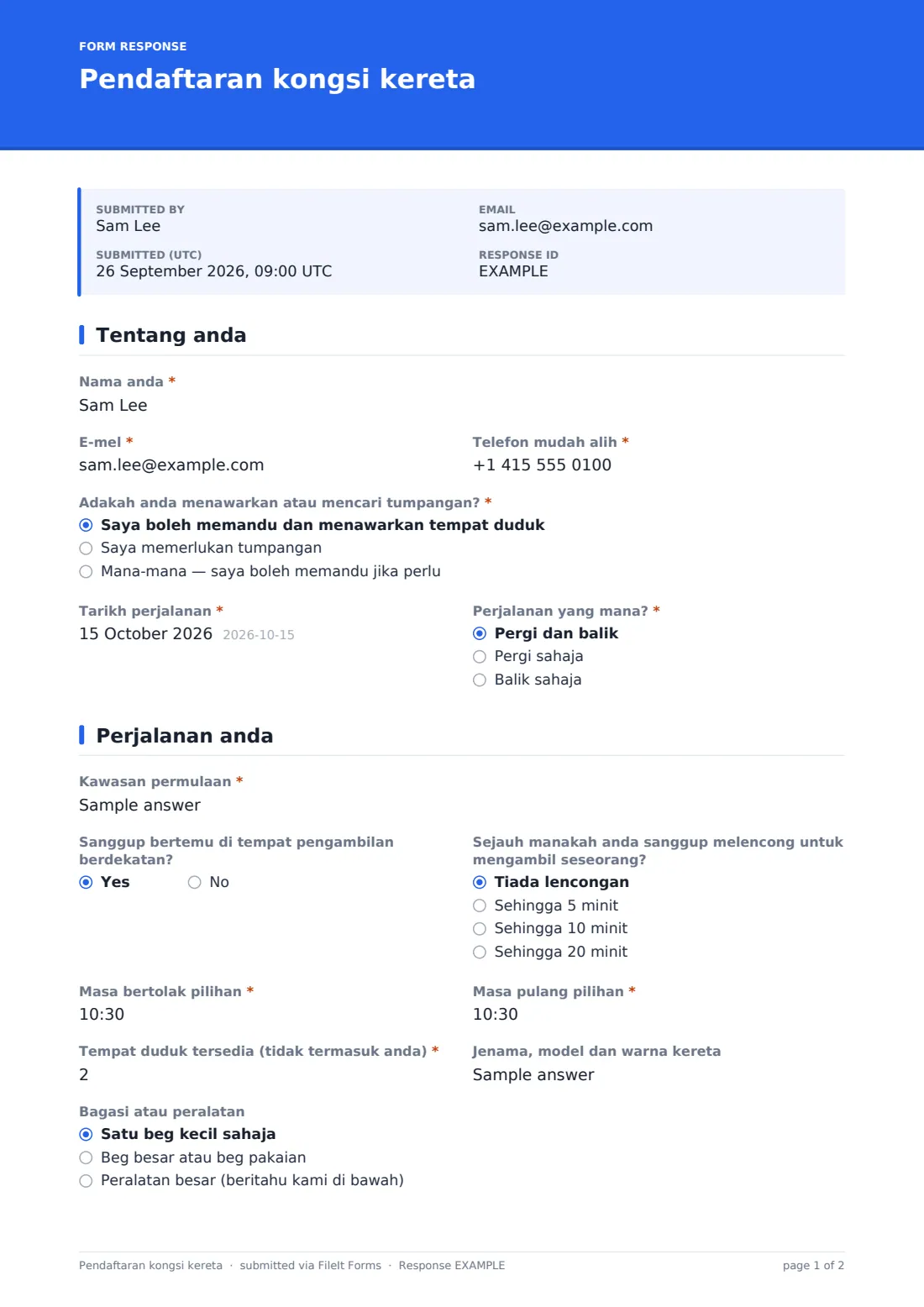 Pendaftaran kongsi kereta — PDF respons contoh, halaman 1 daripada 2