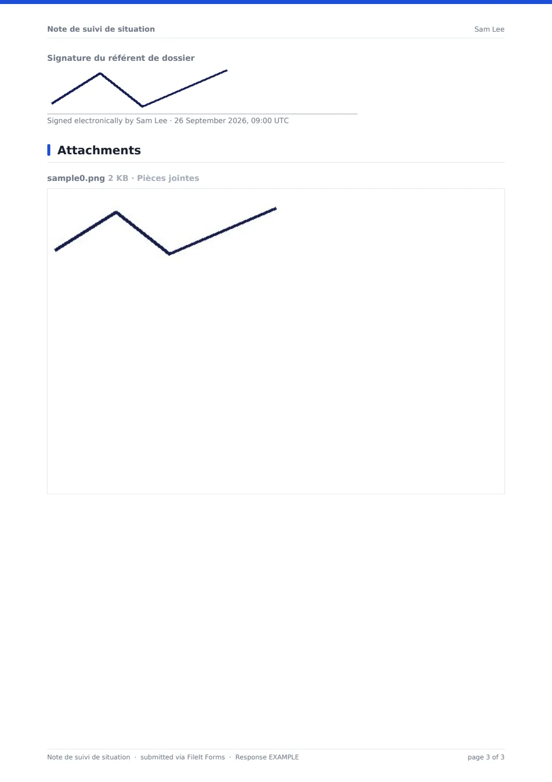 Note de suivi de situation — exemple de réponse au format PDF, page 3 sur 3