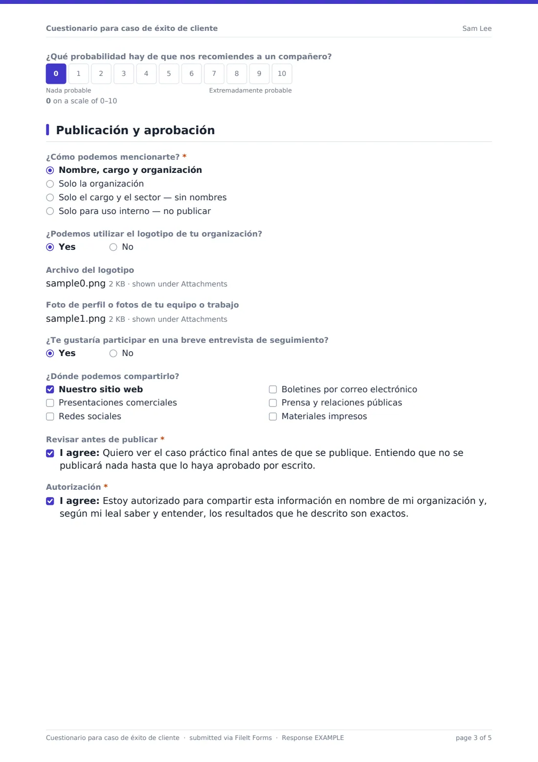 Cuestionario para caso de éxito de cliente — PDF de respuesta de ejemplo, página 3 de 5