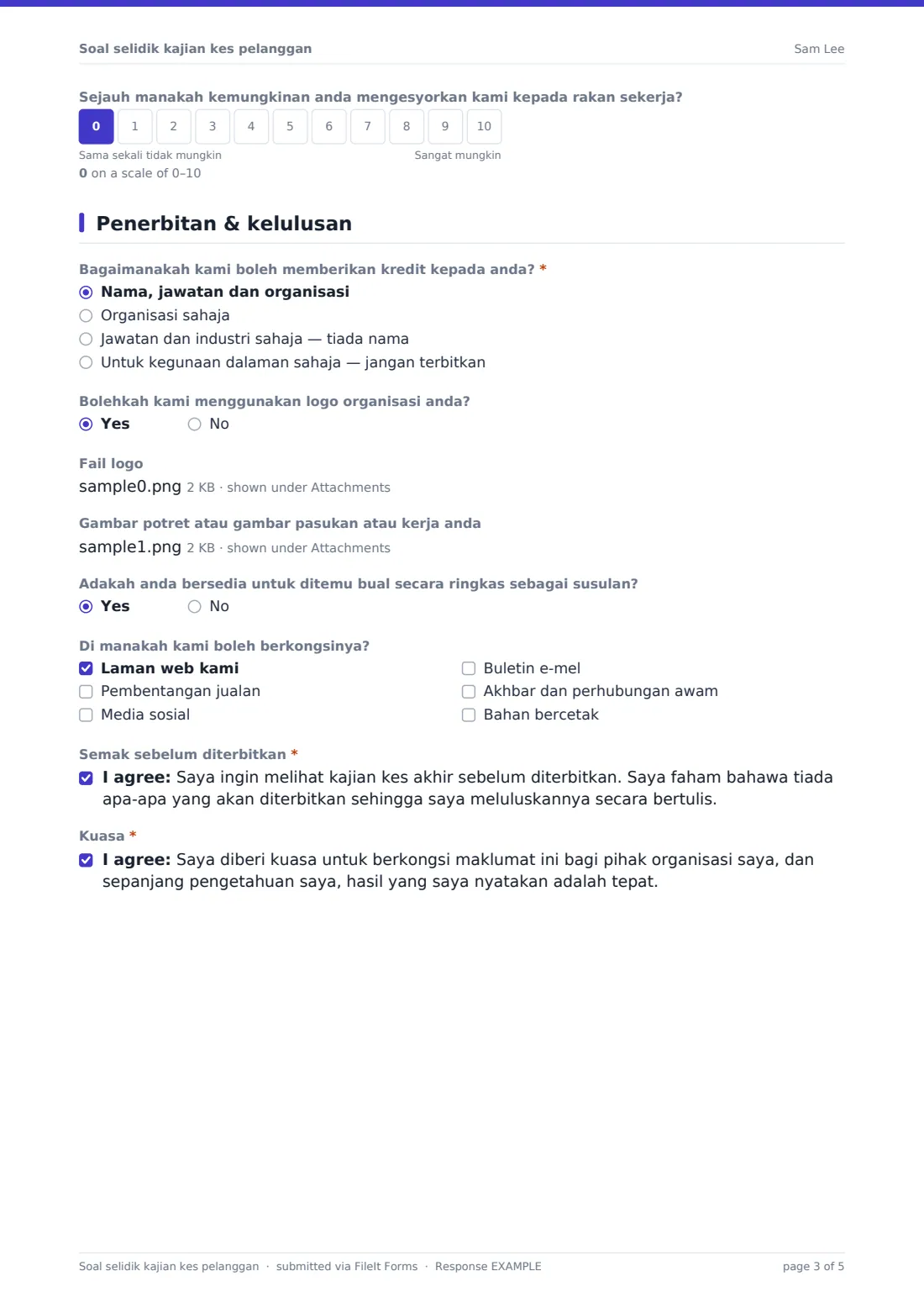 Soal selidik kajian kes pelanggan — PDF respons contoh, halaman 3 daripada 5