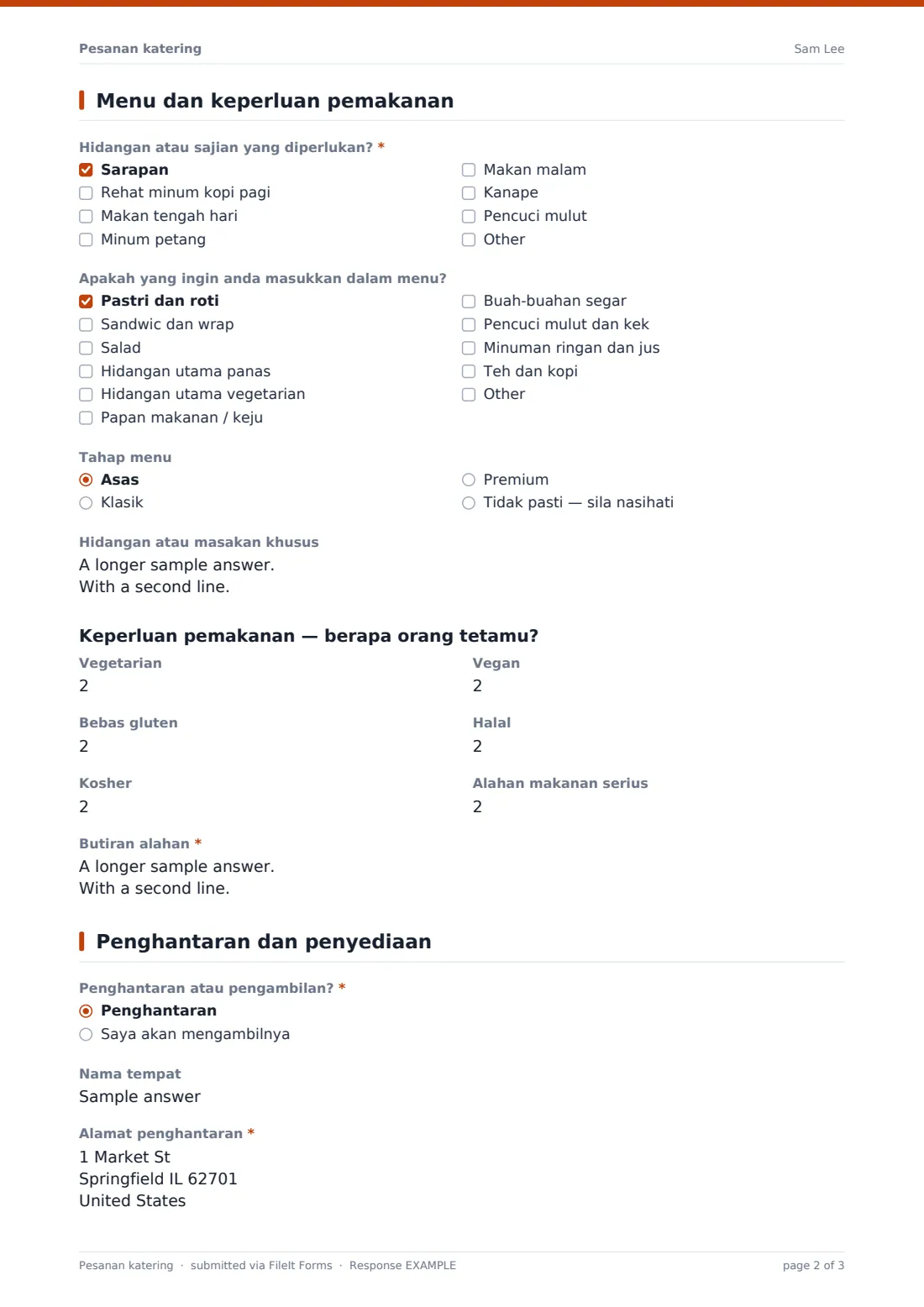 Pesanan katering — PDF respons contoh, halaman 2 daripada 3