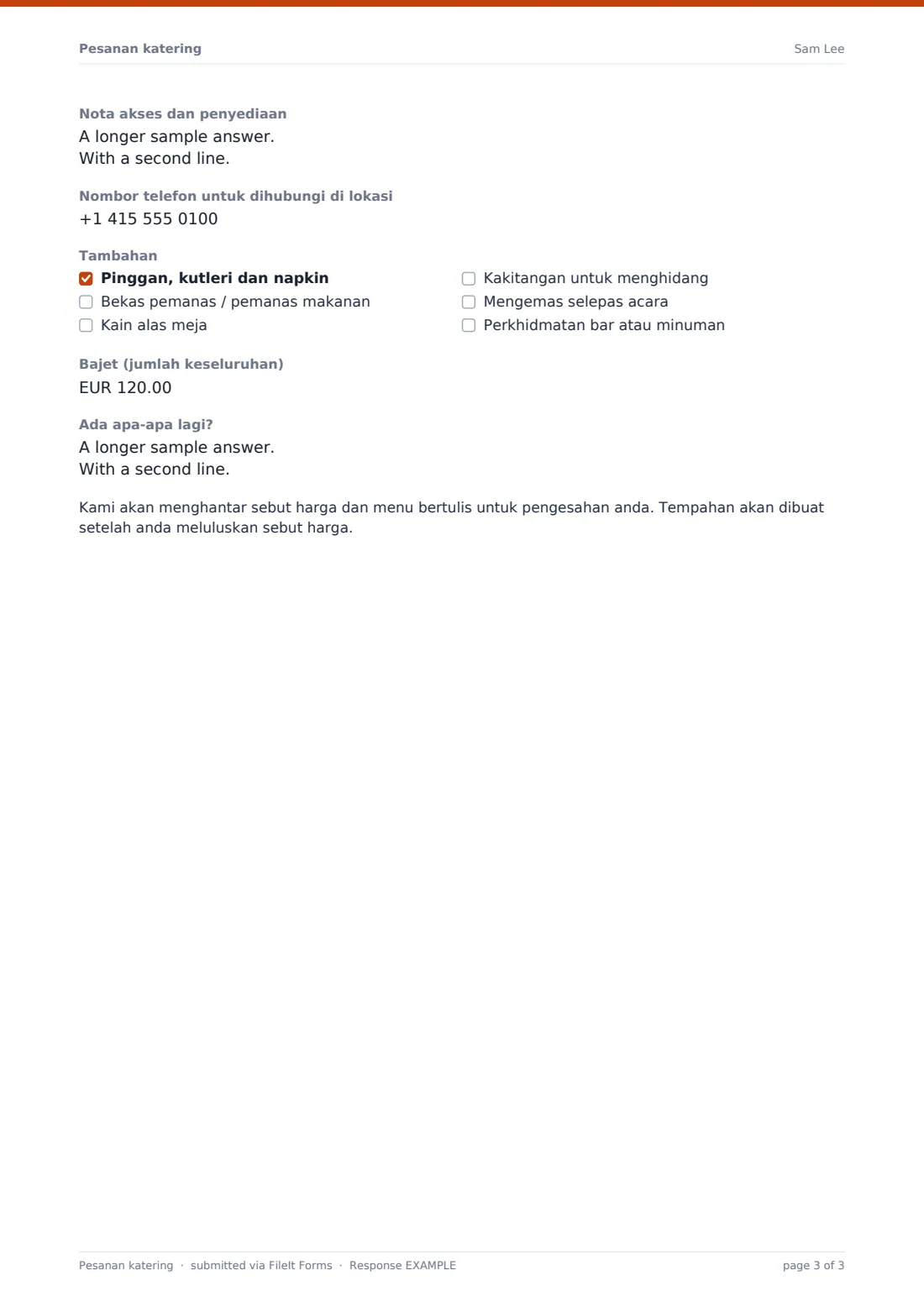 Pesanan katering — PDF respons contoh, halaman 3 daripada 3