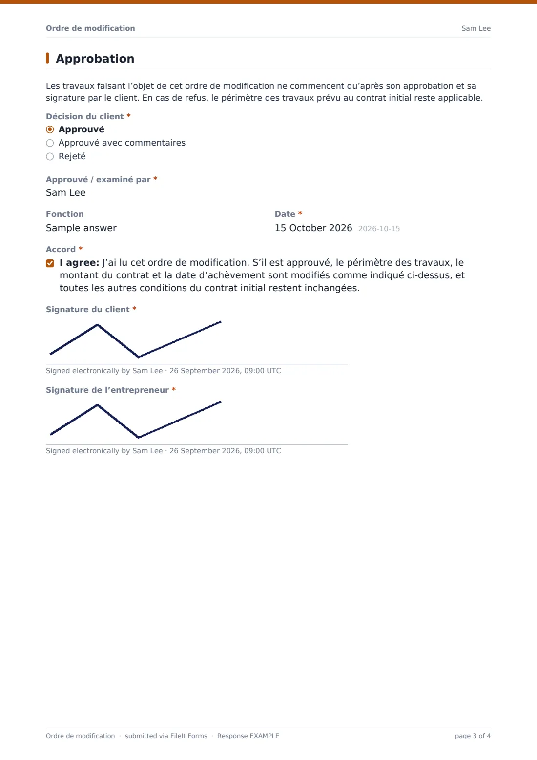 Ordre de modification — exemple de réponse au format PDF, page 3 sur 4
