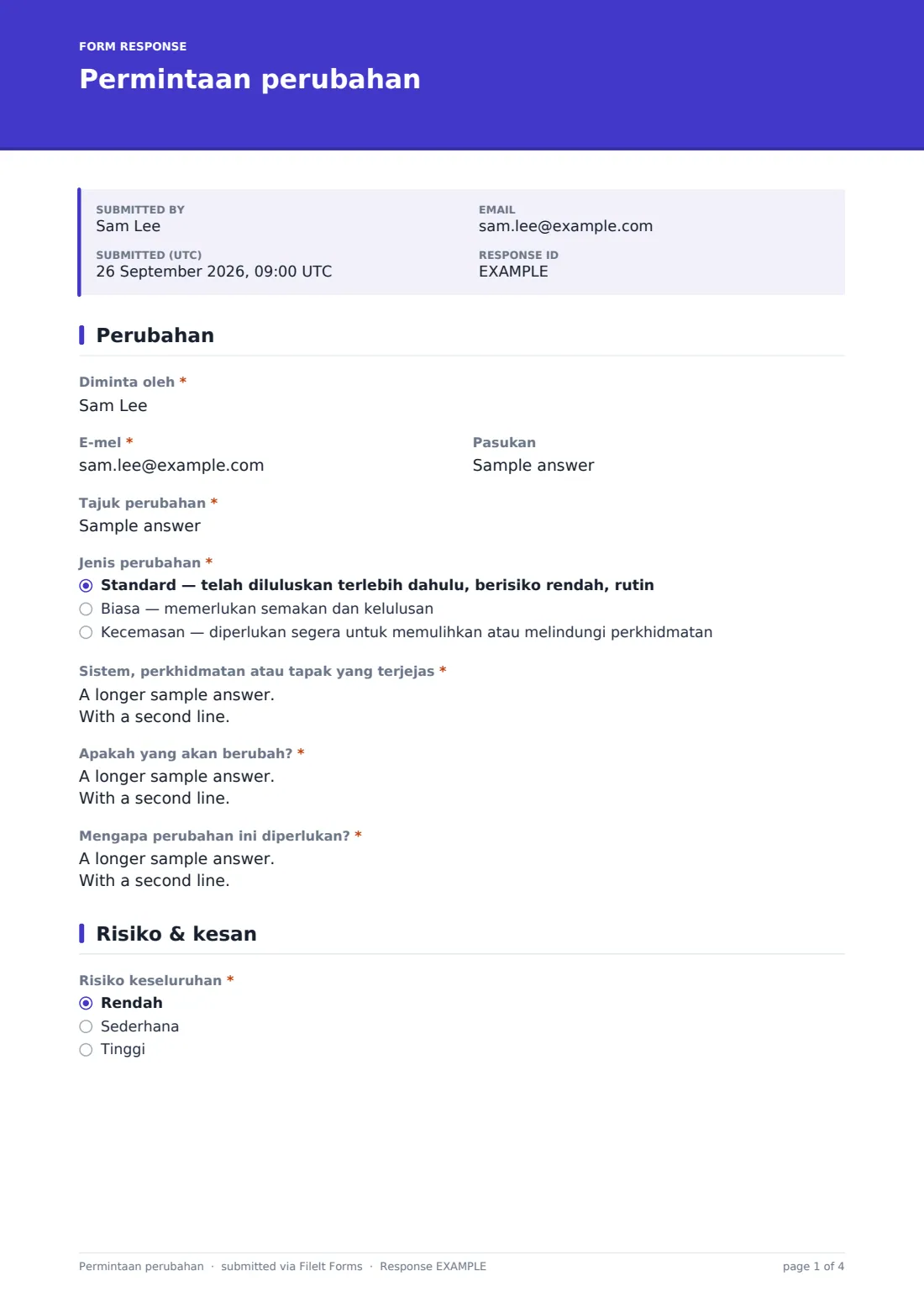Permintaan perubahan — PDF respons contoh, halaman 1 daripada 4