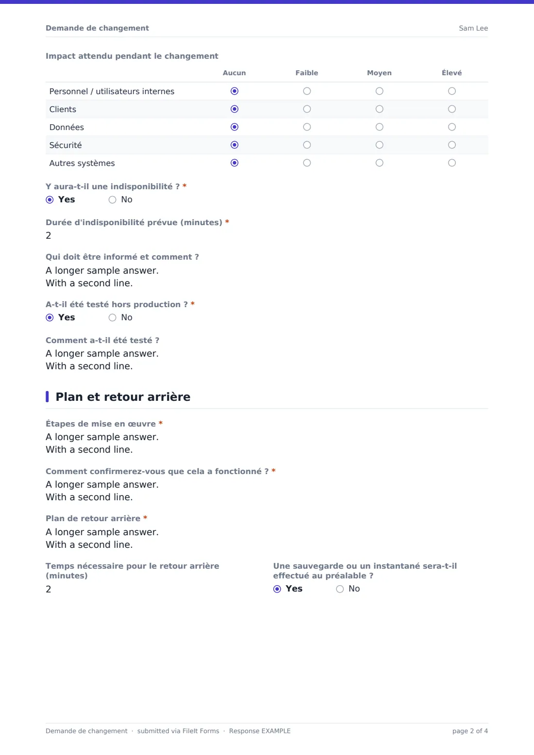 Demande de changement — exemple de réponse au format PDF, page 2 sur 4