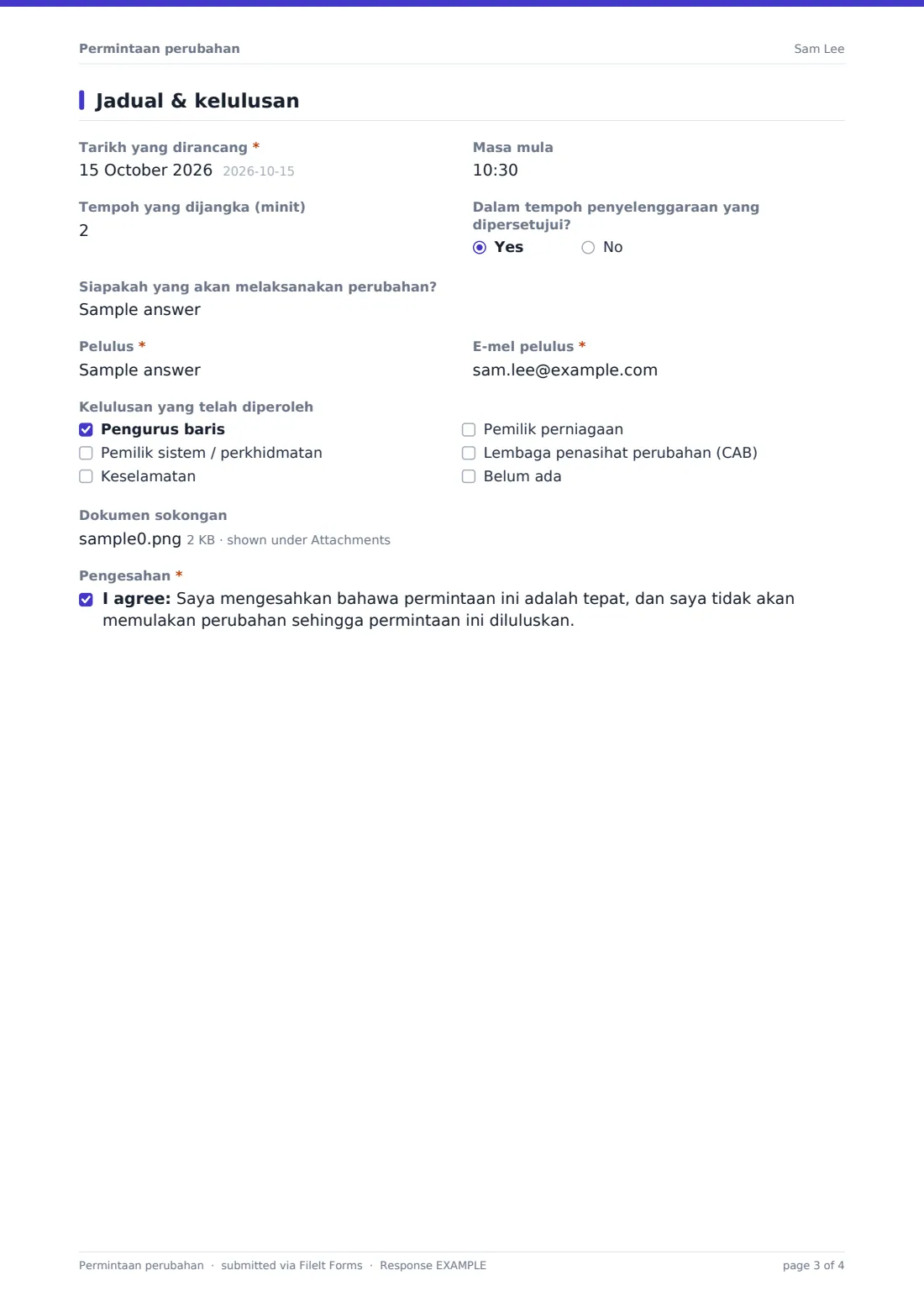 Permintaan perubahan — PDF respons contoh, halaman 3 daripada 4