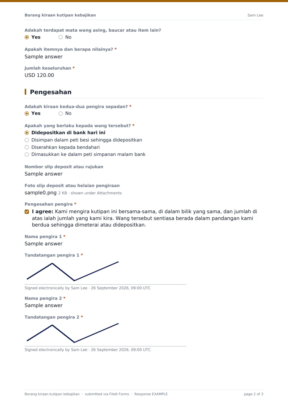 Borang kiraan kutipan kebajikan — PDF respons contoh, halaman 2 daripada 3