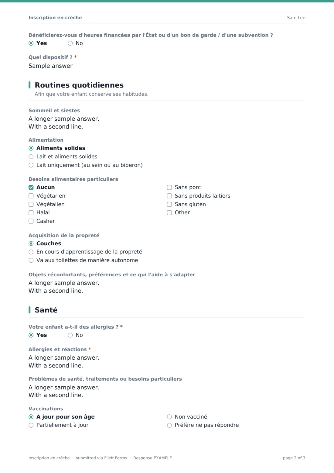 Inscription en crèche — exemple de réponse au format PDF, page 2 sur 3