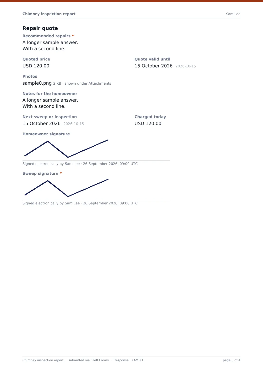 Chimney inspection report — example response PDF, page 3 of 4