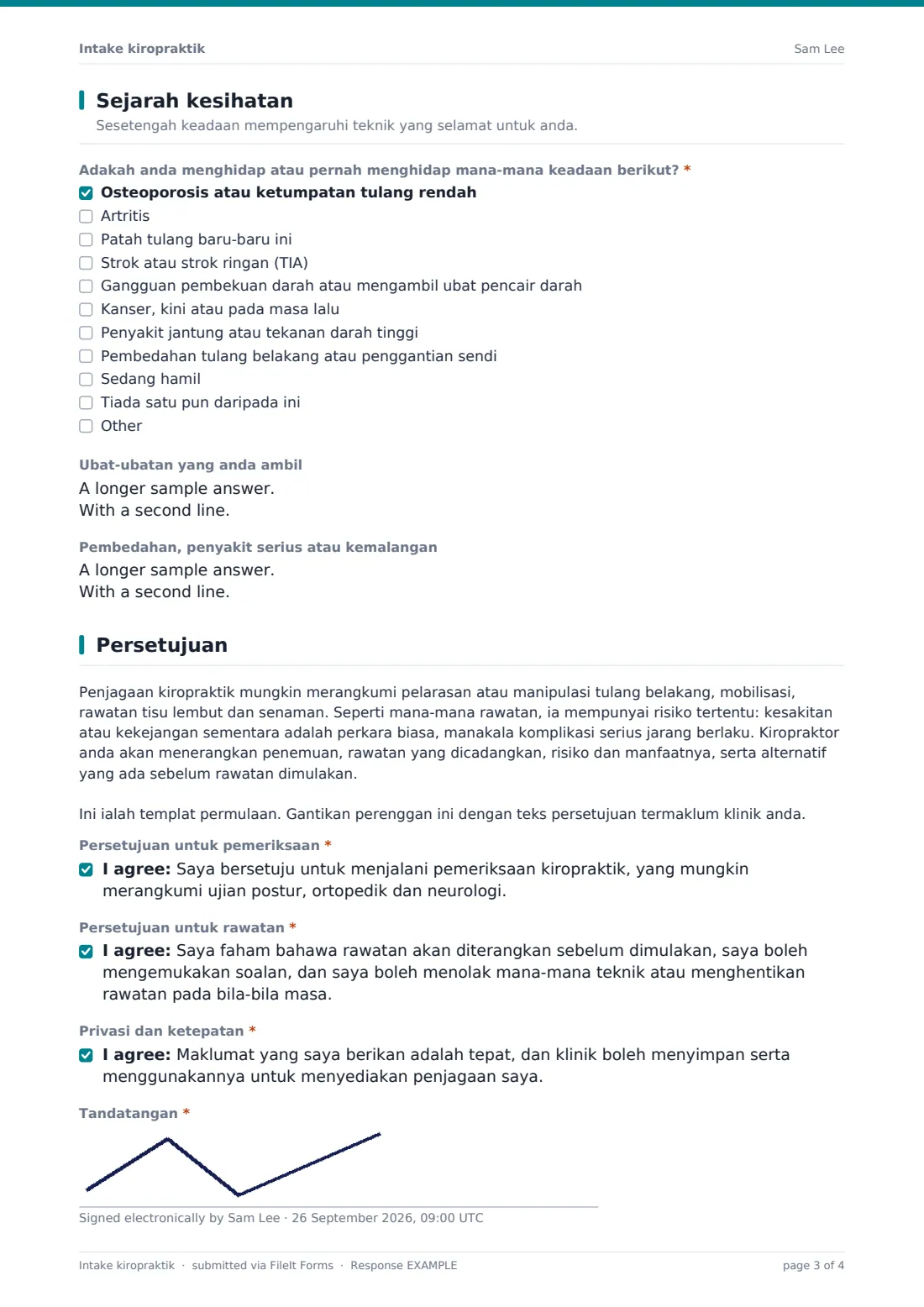 Intake kiropraktik — PDF respons contoh, halaman 3 daripada 4