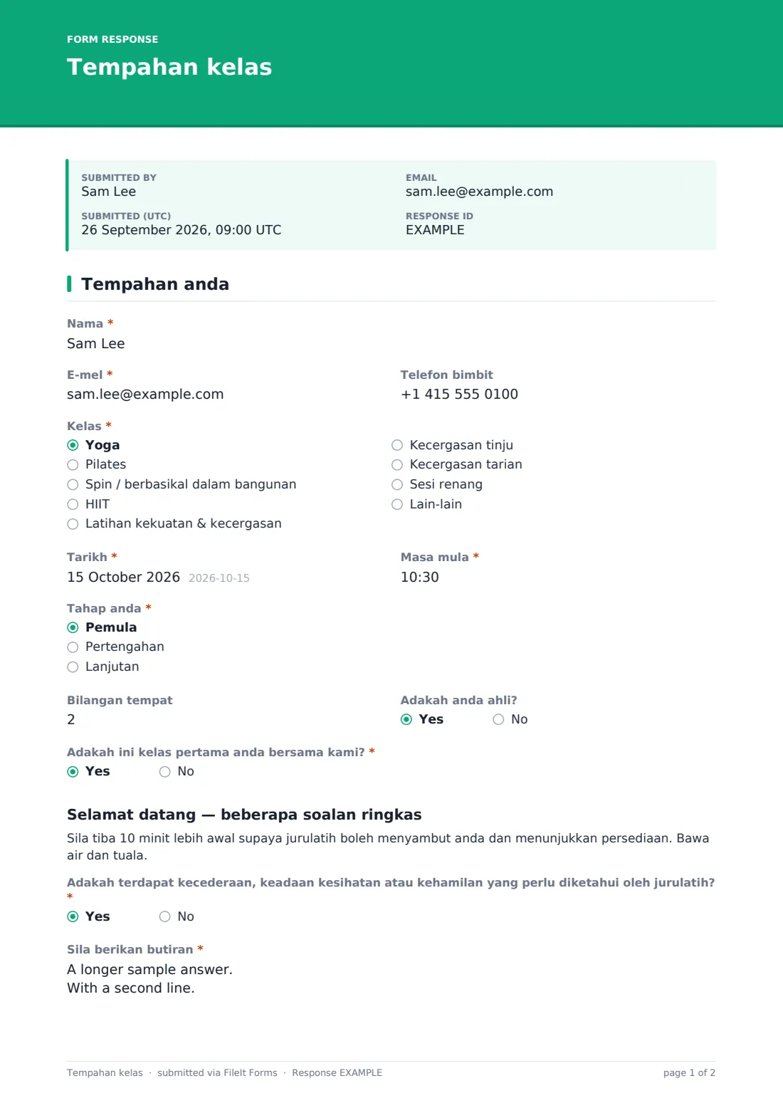 Tempahan kelas — PDF respons contoh, halaman 1 daripada 2