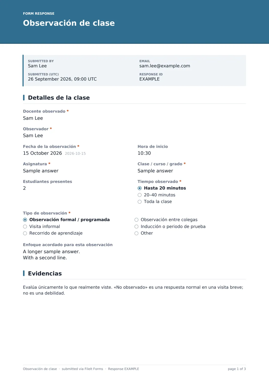 Observación de clase — PDF de respuesta de ejemplo, página 1 de 3