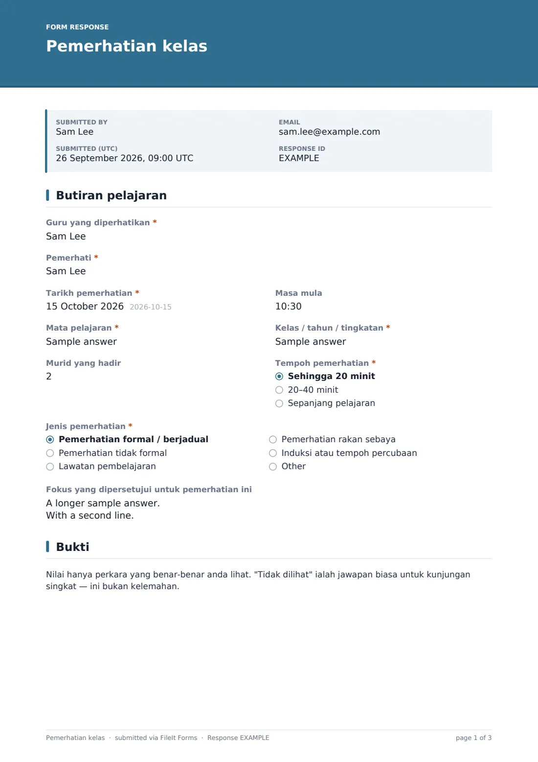 Pemerhatian kelas — PDF respons contoh, halaman 1 daripada 3
