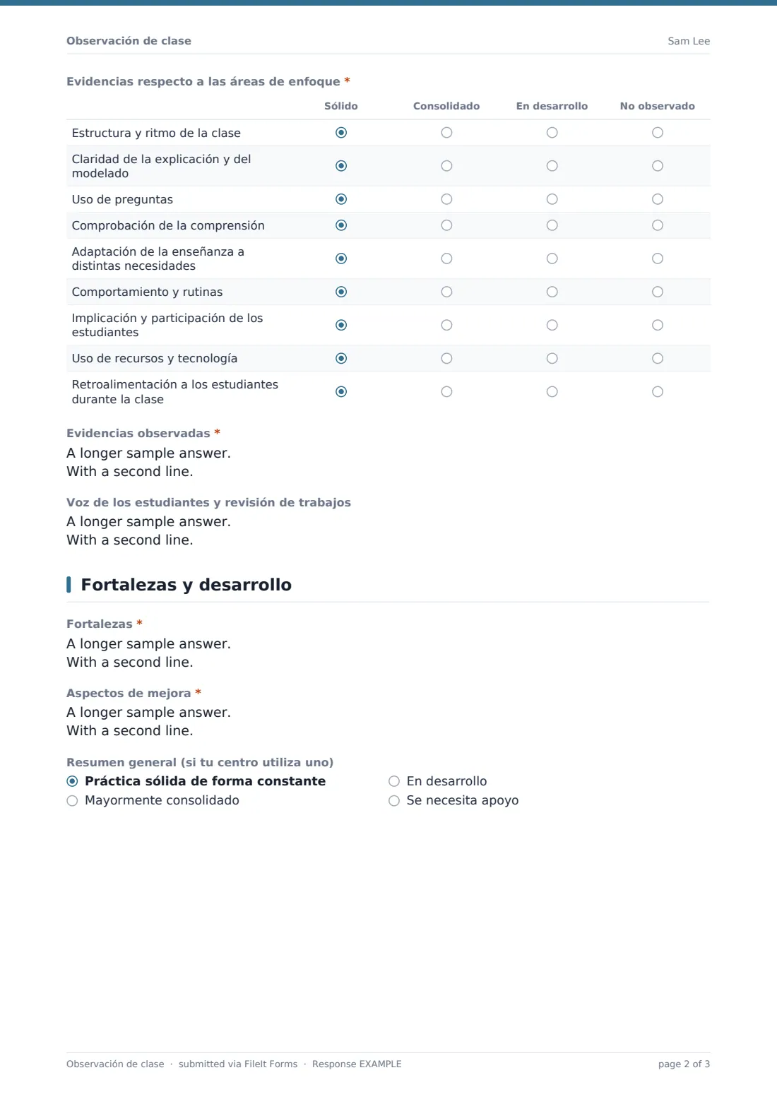 Observación de clase — PDF de respuesta de ejemplo, página 2 de 3